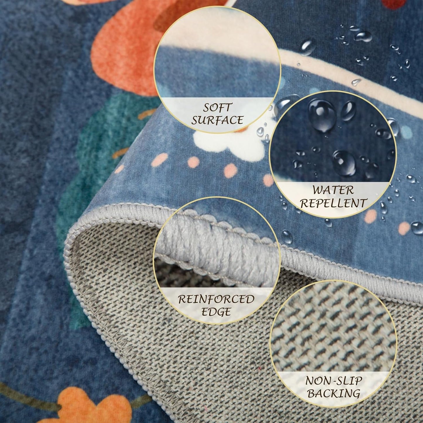 Floral 2x3 Area Rug Machine Washable Soft Print Boho Carpet Non Slip Doormat Low Pile Flower Area Rugs for Living Room Bedroom Nursery Kitchen Dining Room Indoor-Blue/Grey