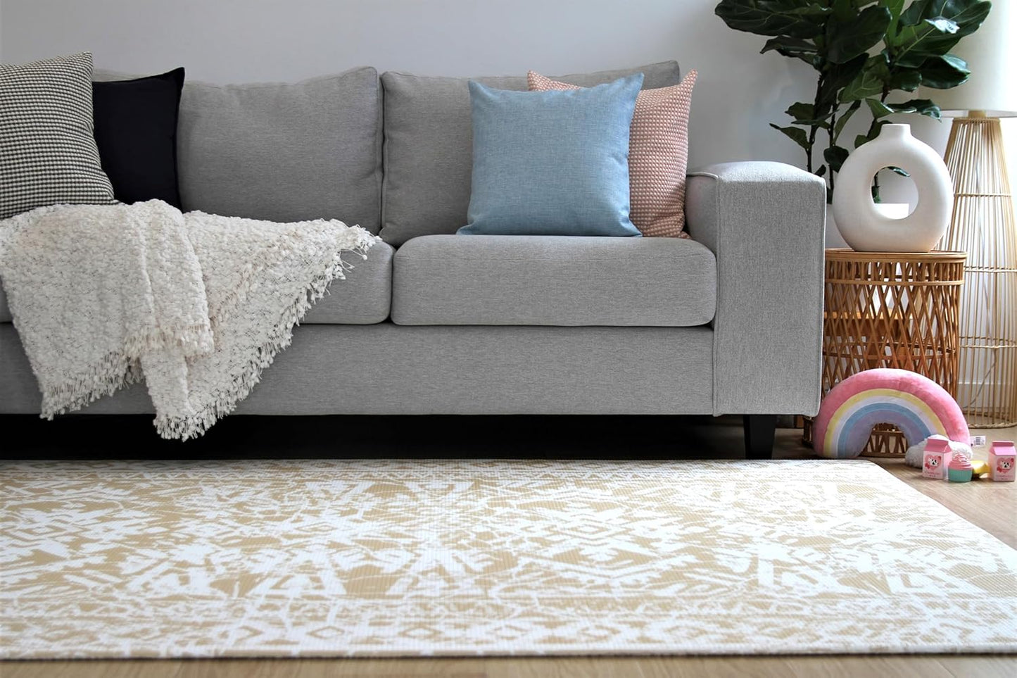 Cushmat Stylish Reversible Foam Play Mat (Large, Explorer - Gray Sand) - Soft, Waterproof, Durable Play mat for Infants, Babies, Toddler, Kids & Grownup - 6.5ft x 4.5ft