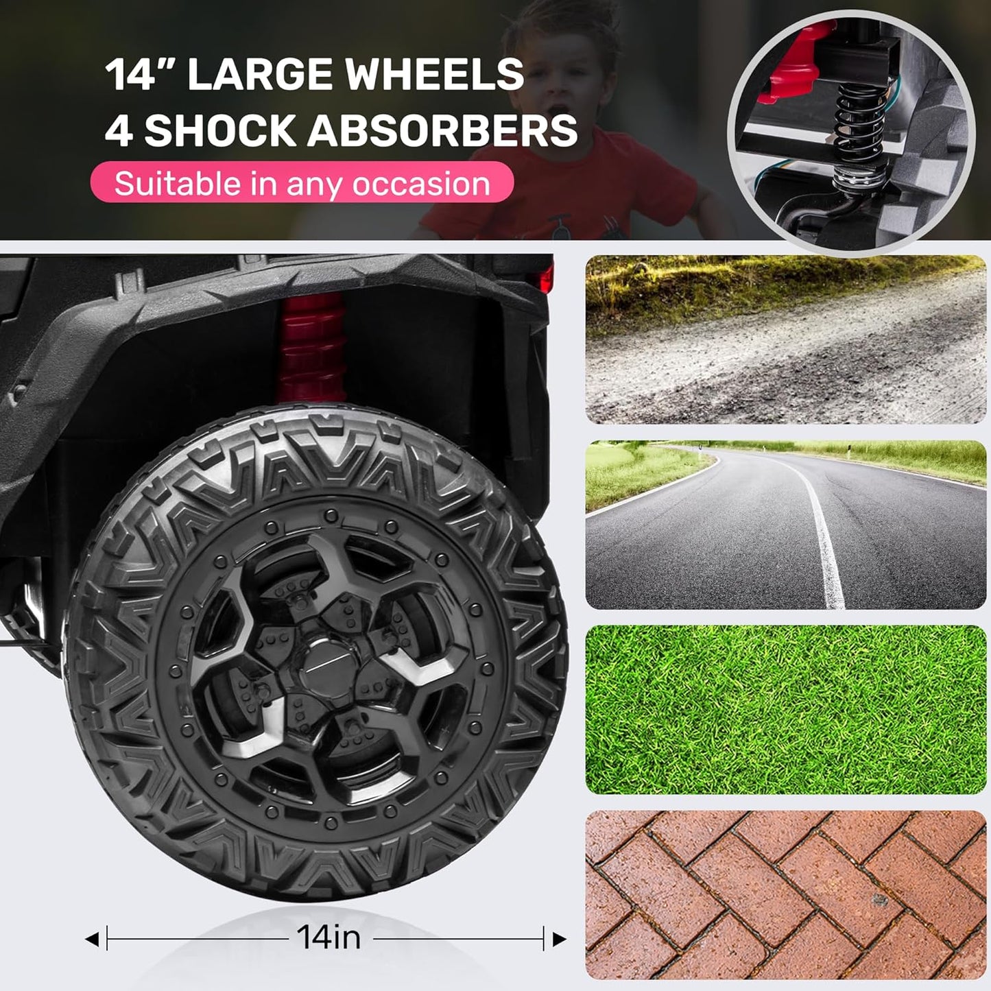 ANPABO 24V 4X4 Ride on Car Truck w/Remote Control, 4WD/2WD Switchable Kids UTV, 19" Spacious Seat, 4 Shock Absorbers, Soft Start, Music Player, Electric Car for Kids Ages 3+(Pink)