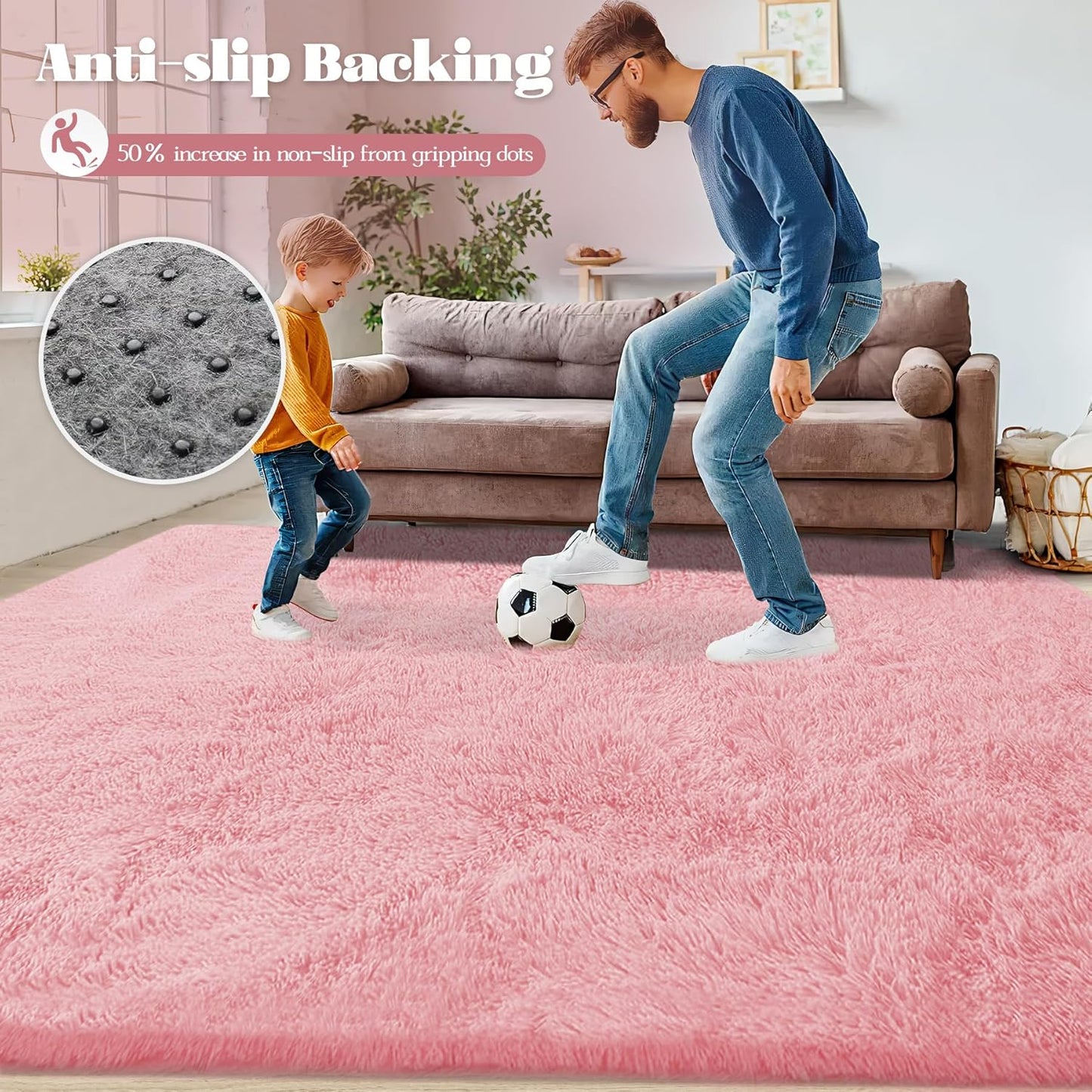 6x9 Area Rug for Living Room: Fluffy Shag Soft Washable Rugs Large Fuzzy Plush Indoor Carpet for Bedroom Nursery Playroom Kids Girls Boys Room (Pink, 6'x9')