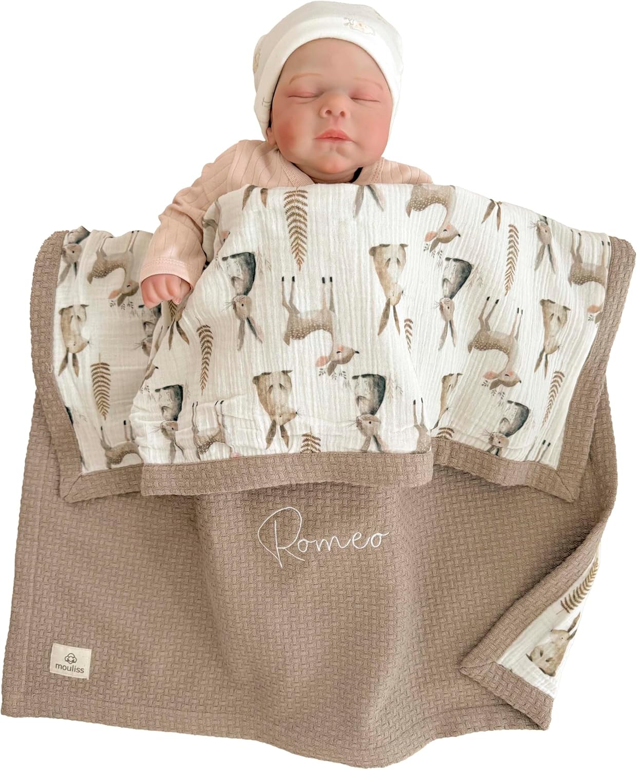 Personalized Baby Blanket with Name – Handmade 100% Organic Cotton Newborn Gift | Custom Knit Blanket for Boys, Girls, Kids & Baby Showers