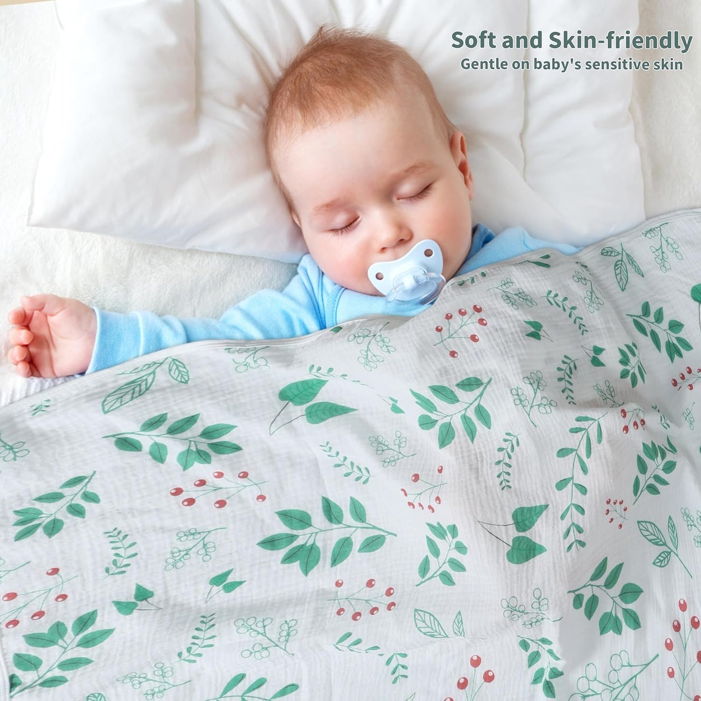 Muslin Swaddle Blankets for Newborn, 2 Pack Breathable Soft Receiving Blanket, Large 41 x 41 inches Swaddle Wrap Burping Clothes, Essentials Infant Shower Items. (Green & Leaves)