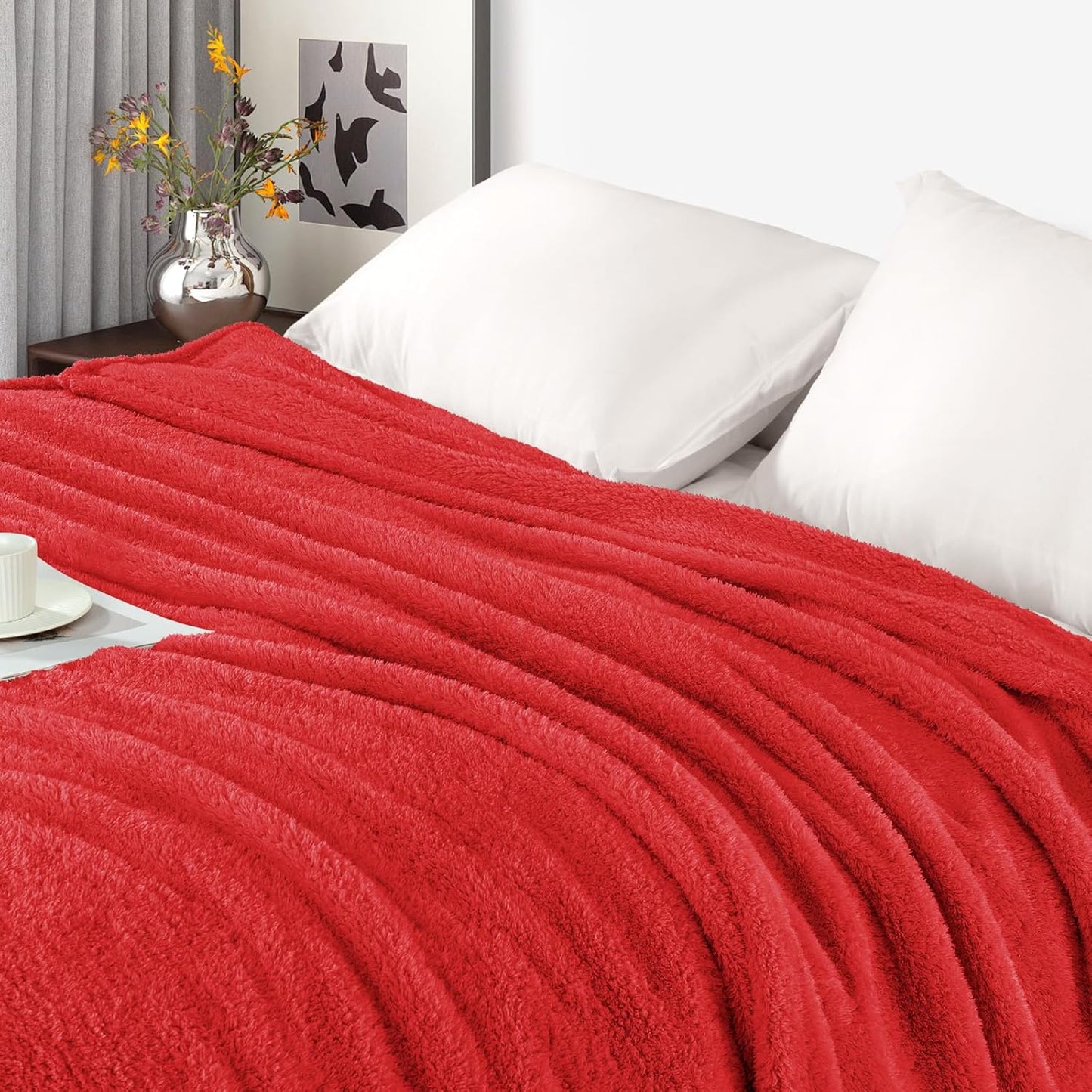 Exclusivo Mezcla Fleece Blanket for Couch, Soft and Cozy King Blankets for Women Men Girls Kids, Suitable for All Seasons, Red, 90x104 Inches