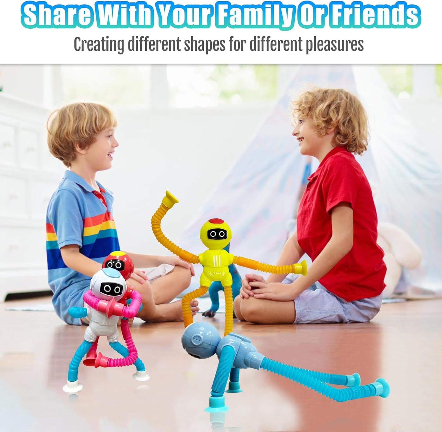 4 Pcs Pop Tubes Sensory Toys Pack, Fidget Toys for Classroom Prizes,Party,Birthday,Easter Basket Stuffers,Telescopic Suction Cup Toy for 4 5 6 7 8 9 Years Old Boys & Girls