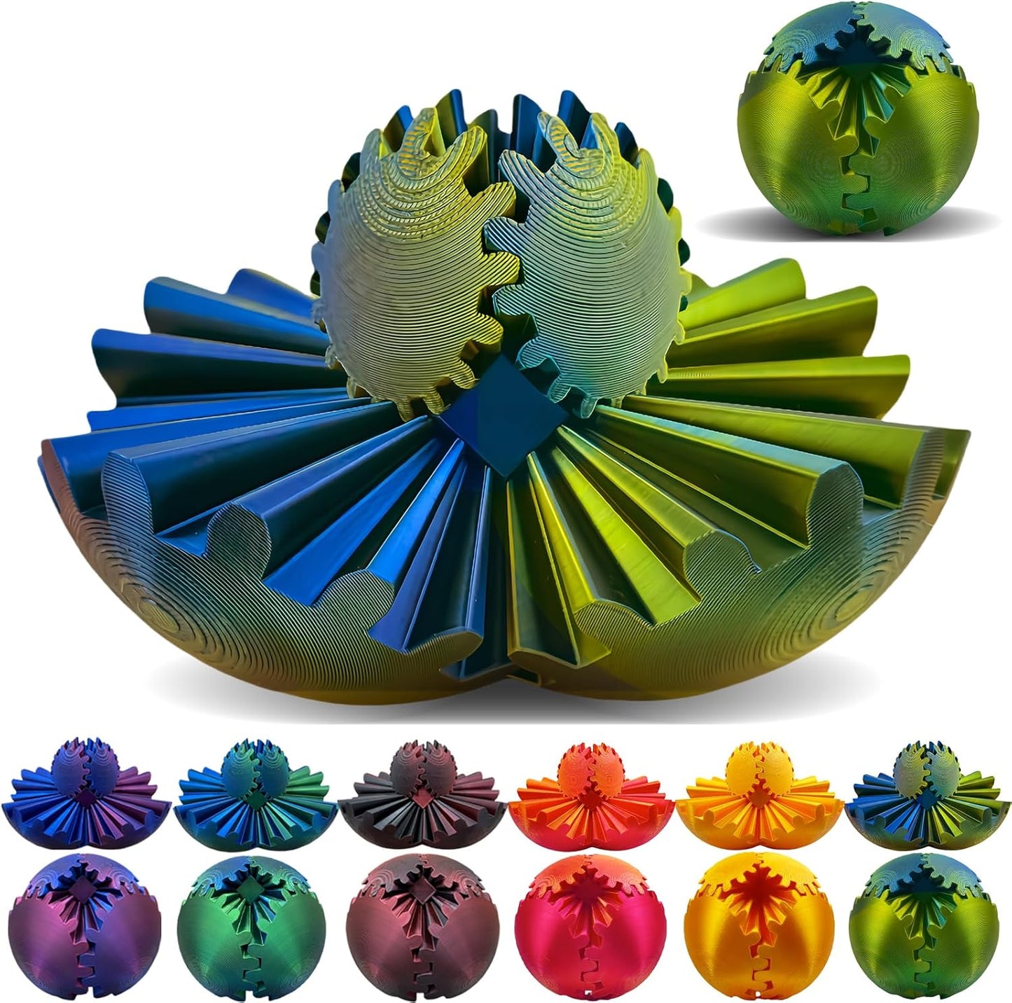 Gear Ball - GearSphere Desk Toy, 3D Printed Gear Ball Spin Ball or Cube Fidget Toy, Gear Sphere, Gear Ball Fidget Toy, Stress Ball, Fidget Ball, Gear Toy for Stress and Anxiety Relaxing (B1)