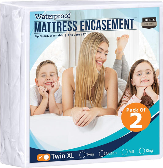 Utopia Bedding Zippered Mattress Encasement Twin XL Size (Pack of 2), 100% Waterproof, Dust Mite and Bed Bug Proof Mattress Protector, Absorbent 6-Sided Mattress Cover