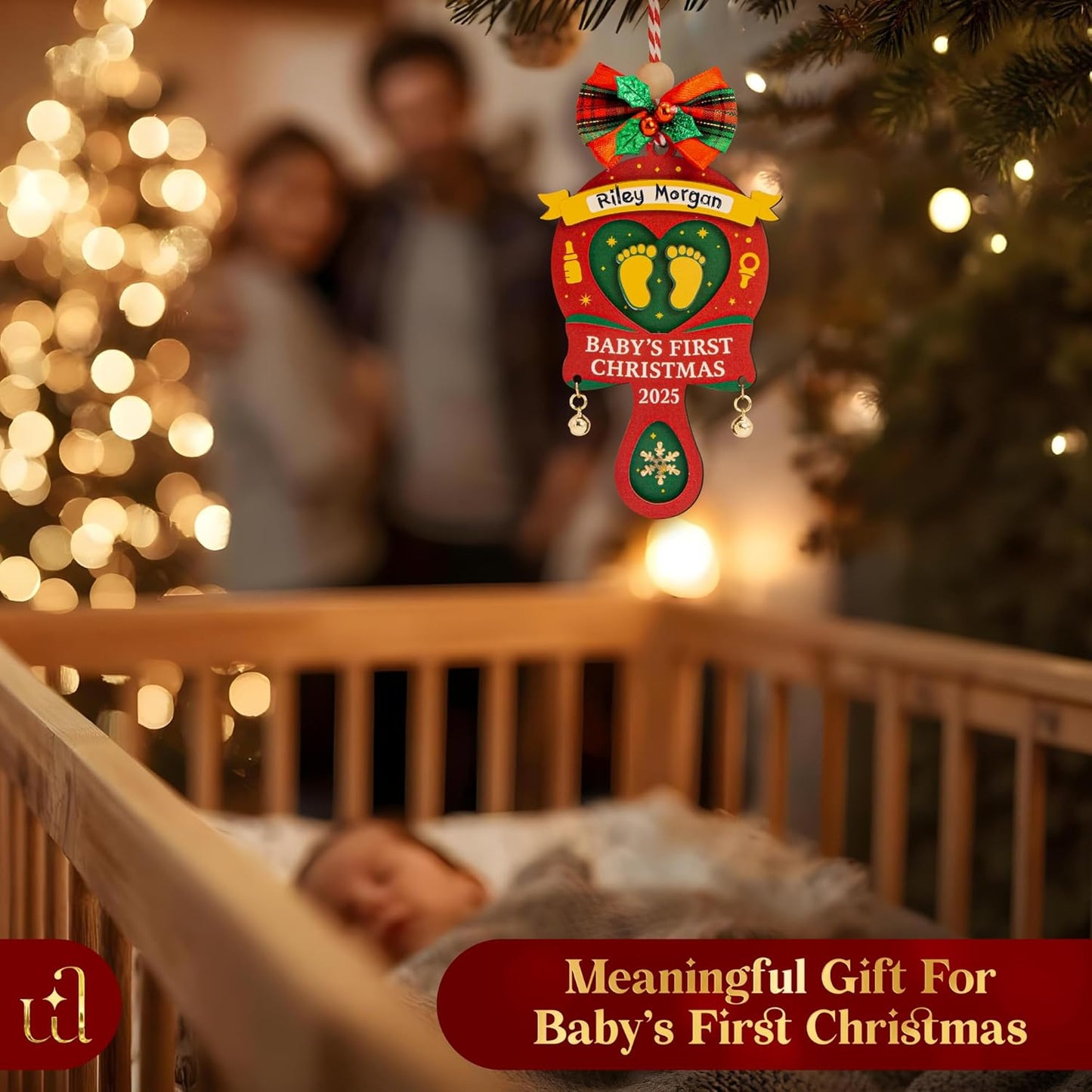 Baby First Christmas Ornament 2025 for Girl Boy - Baby's 1st for Parents, Rattle Newborn Ornament Keepsake Babys First Xmas Ornaments for Xmas Tree Decorations