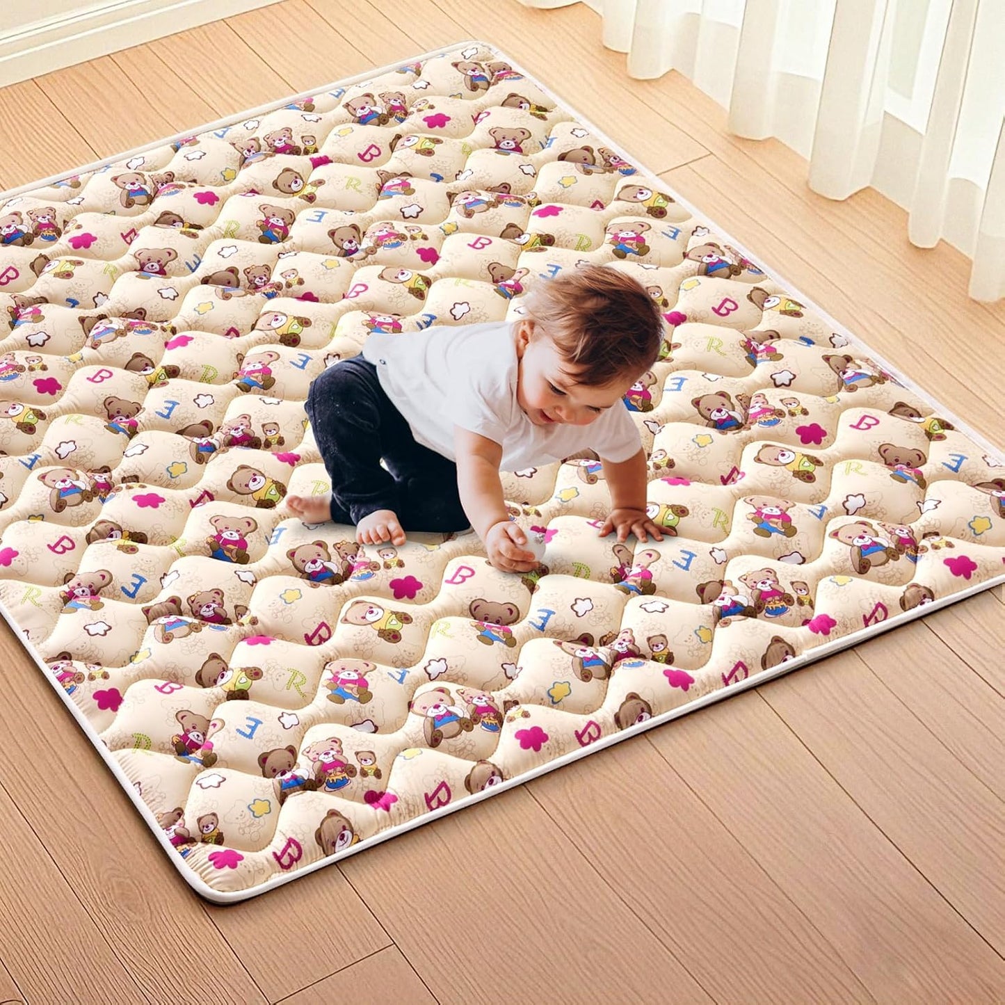 Vibe Bear High-Density Foam Baby Play Mat, 36x36 Inches Thicken One-Piece Comfortable and Soft Baby Playmat, Non Slip Washable Floor Mat for Infants, Toddlers