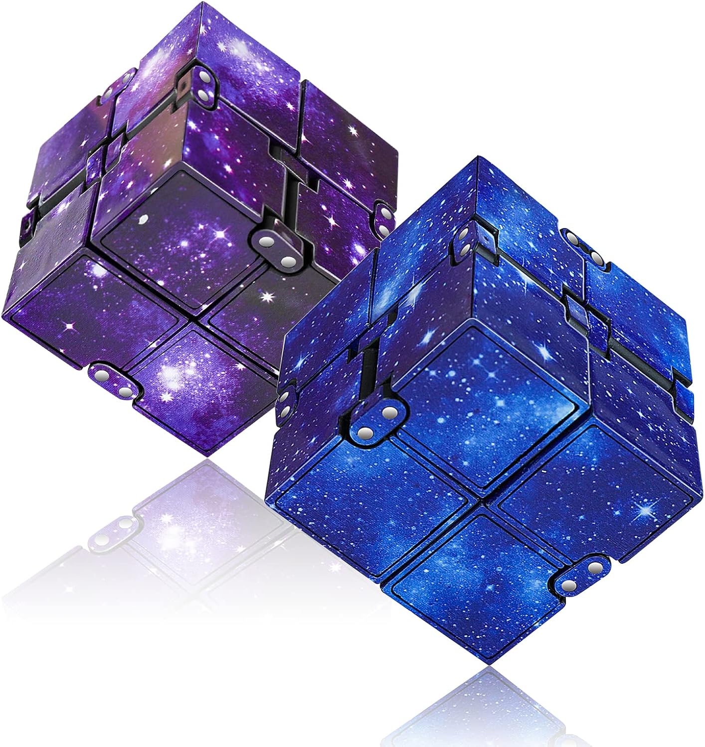 WUQID Infinitycube Fidget Toy Stress Relieving Fidgeting Game for Kids and Adults,Cute Pocket-sized Unique Gadget for Anxiety Relief and Kill Time (2, Blue & Purple Galaxy)
