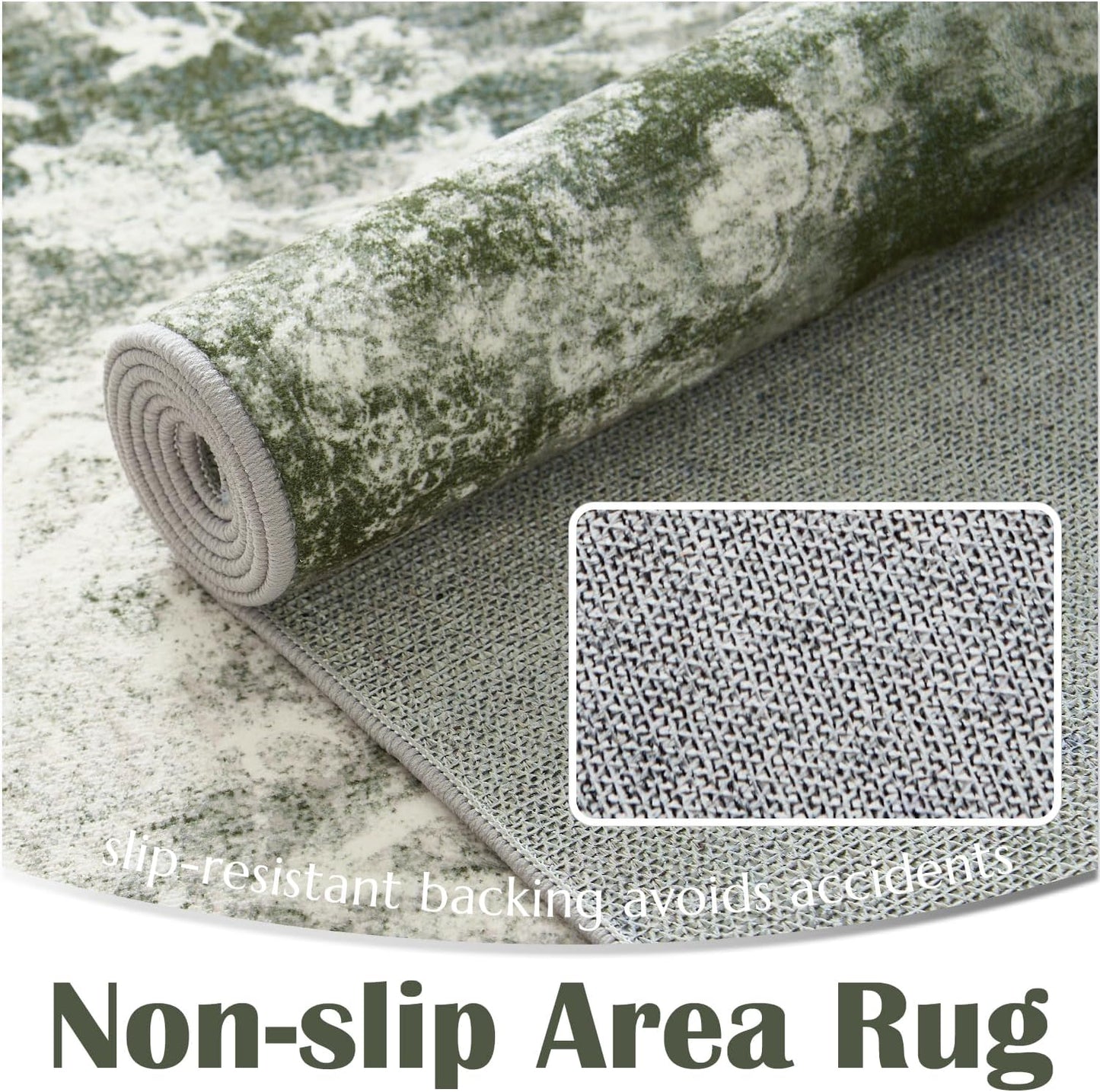 jinchan Green Runner Rug 2x5 - Machine Washable Vintage Floral Distressed Design Non-Slip Low-Pile Soft Thin Carpet for Hallway Kitchen Farmhouse Bedroom Entryway Laundry (2x5ft,Forest Green)