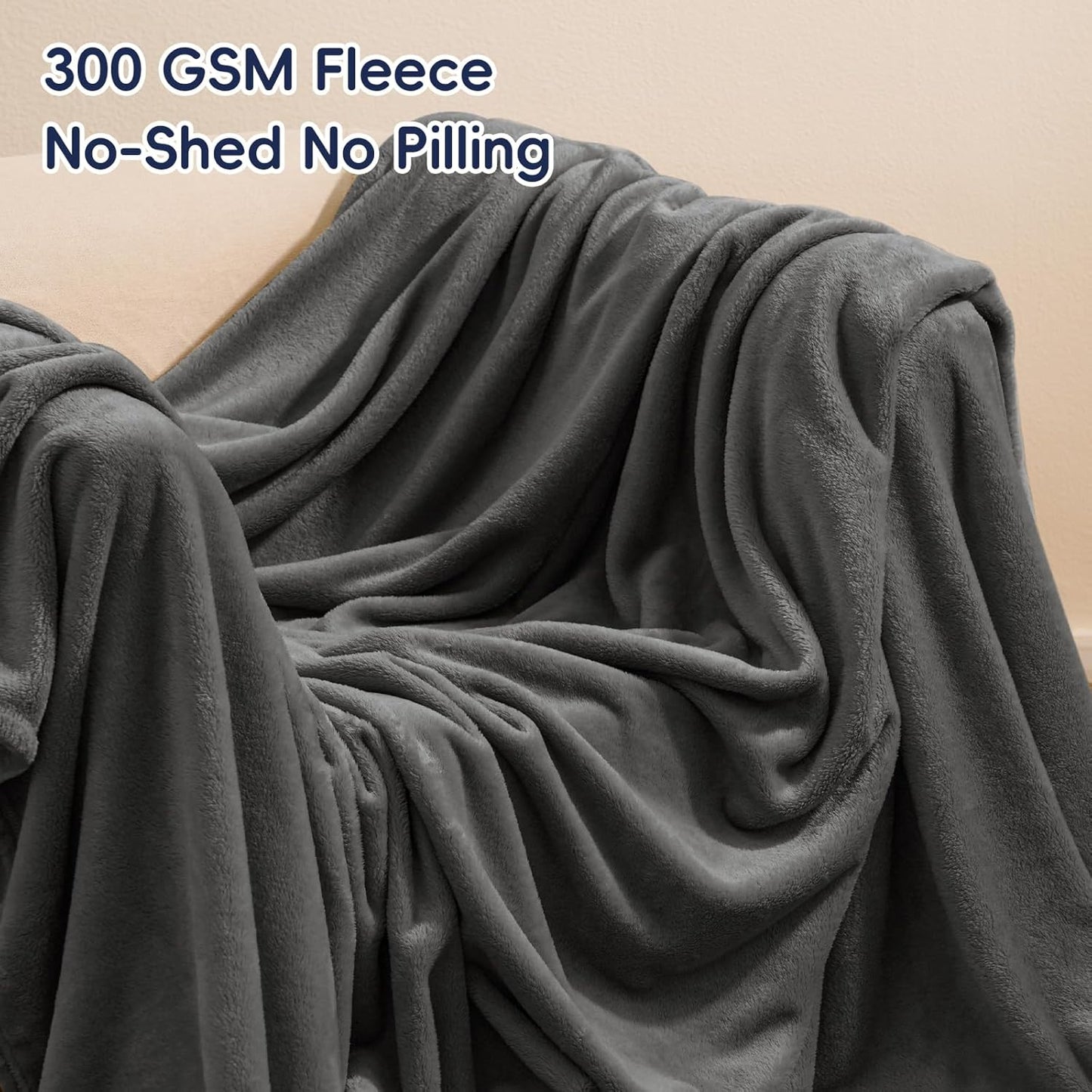 PHF Ultra Soft Fleece Blanket King Size, No Shed No Pilling Luxury Plush Cozy 300GSM Lightweight Blanket for Bed, Couch, Chair, Sofa Suitable for All Season, 108" x 90", Dark Grey