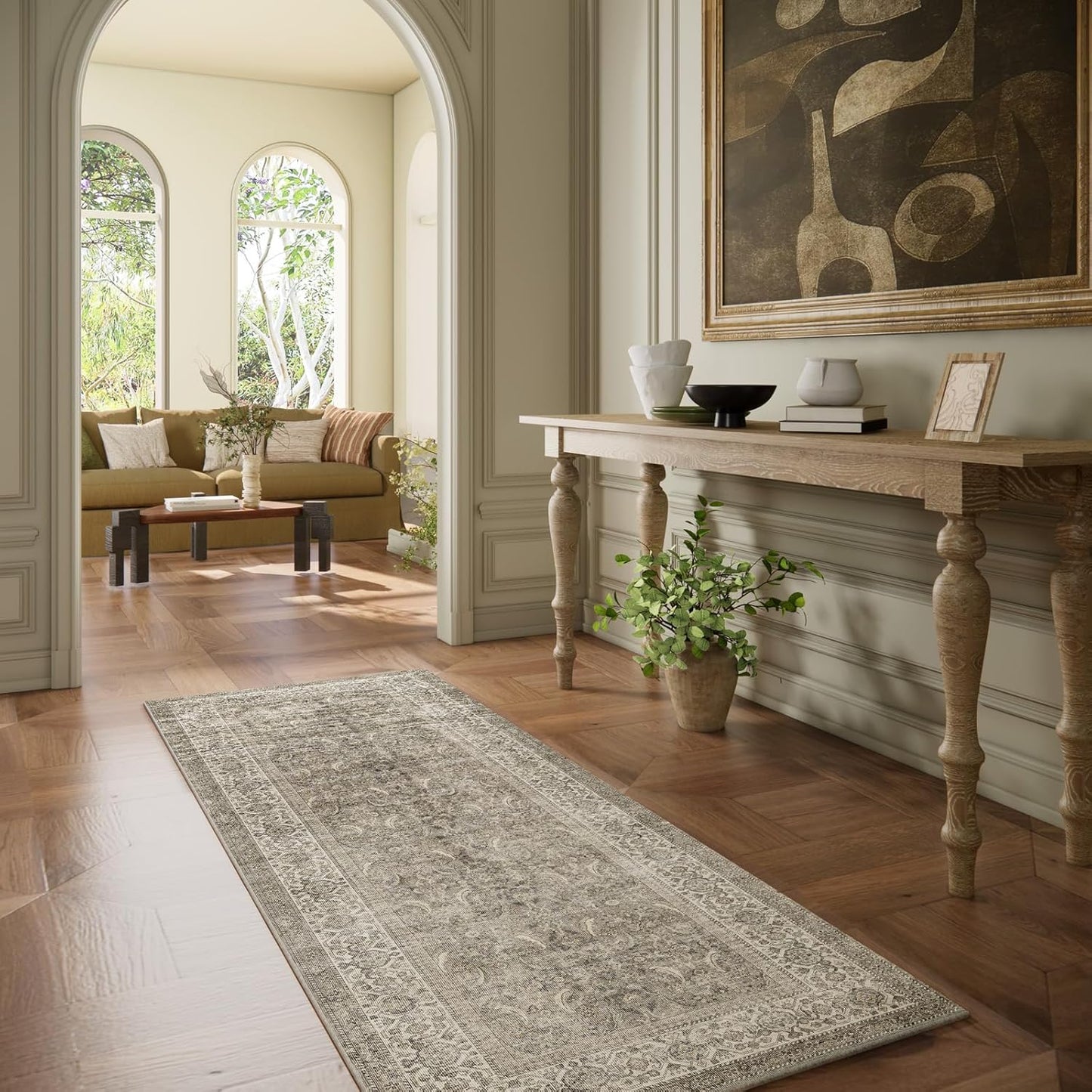 Washable Runners for Hallways Kitchen Rug: 2'6"x8' Runner Rugs Stain Resistant Non Slip Low Pile Soft Carpet Runners for Hallways Bedroom Entryway Indoor Beside Bathroom Laundry Room