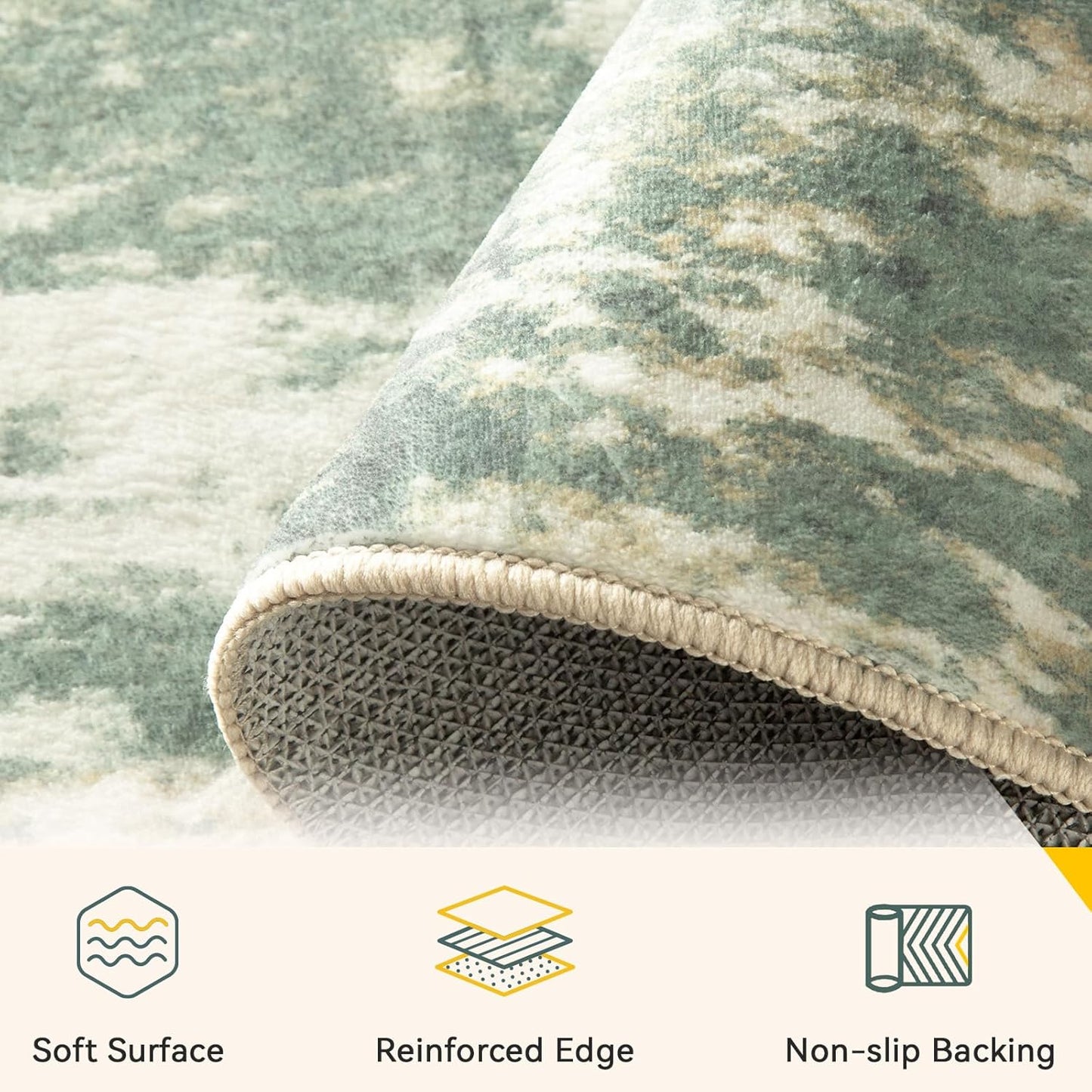 Washable Area Rugs 5'x7' Non-Slip Modern Abstract Soft for Living Room Entryway Bedroom Nursery, Print Pattern, Light Green/Yellow