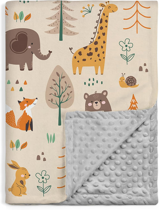 SANDJEST Woodland Animal Blanket - 30 x 40 Kids Minky Blankets for Boys Girls - Gifts for Birthday Christmas - Nursery Bedroom Decor
