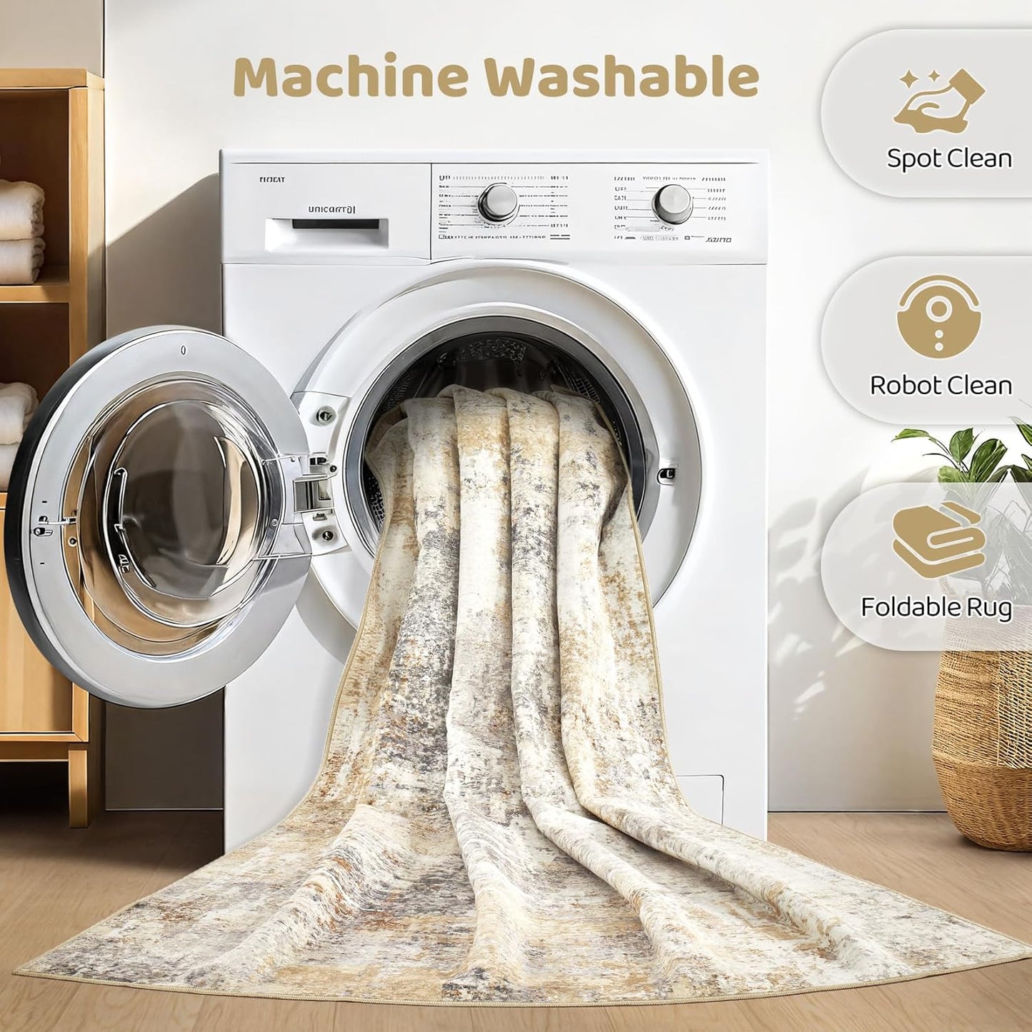 Area Rug Living Room Rugs: 5x7 Washable Large Abstract Modern Soft Stain Resistant Indoor Floor Non Slip Accent Carpet for Bedroom Nursery Playroom Dining Room Office Dorm Home House- Gray Gold