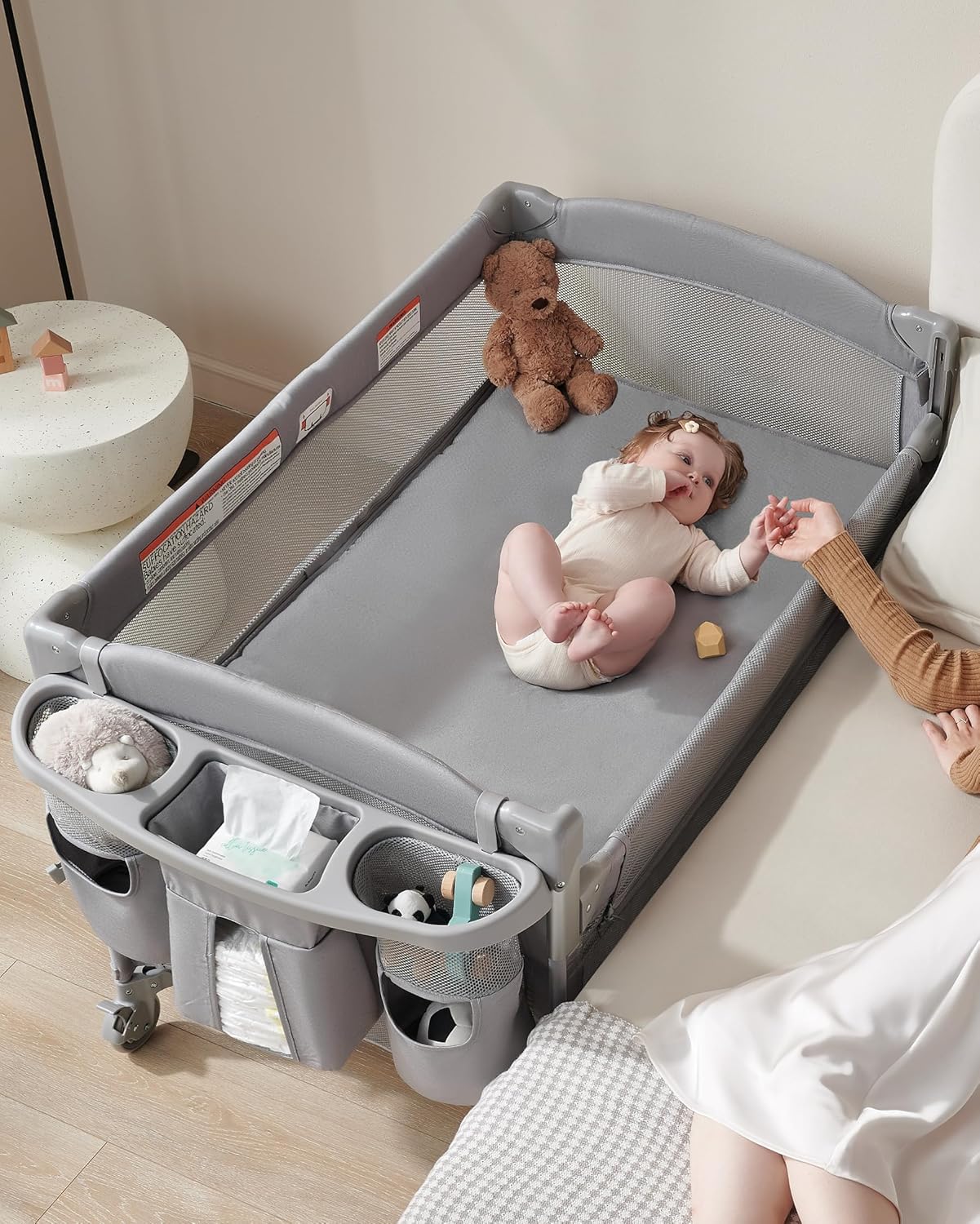 AirClub 4 in 1 Baby Bassinet Bedside Sleeper, 4 Functions Crib, Playard, Portable Changing Table, Bassinet for Newborn Baby, Bedsaide Bed w/Wheels&Brakes