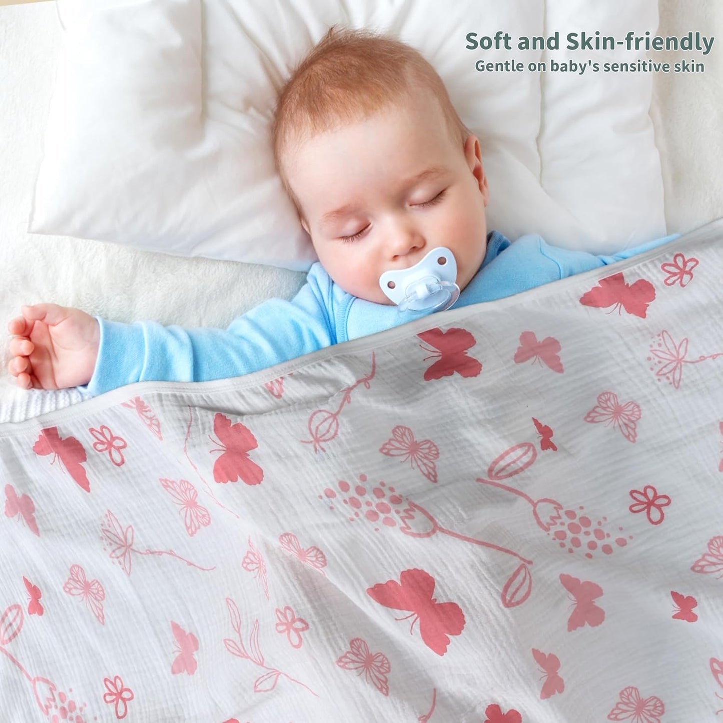 Muslin Swaddle Blankets for Newborn, 2 Pack Breathable Soft Receiving Blanket, Large 41 x 41 inches Swaddle Wrap Burping Clothes, Essentials Infant Shower Items. (Gray & Pink Butterfly)