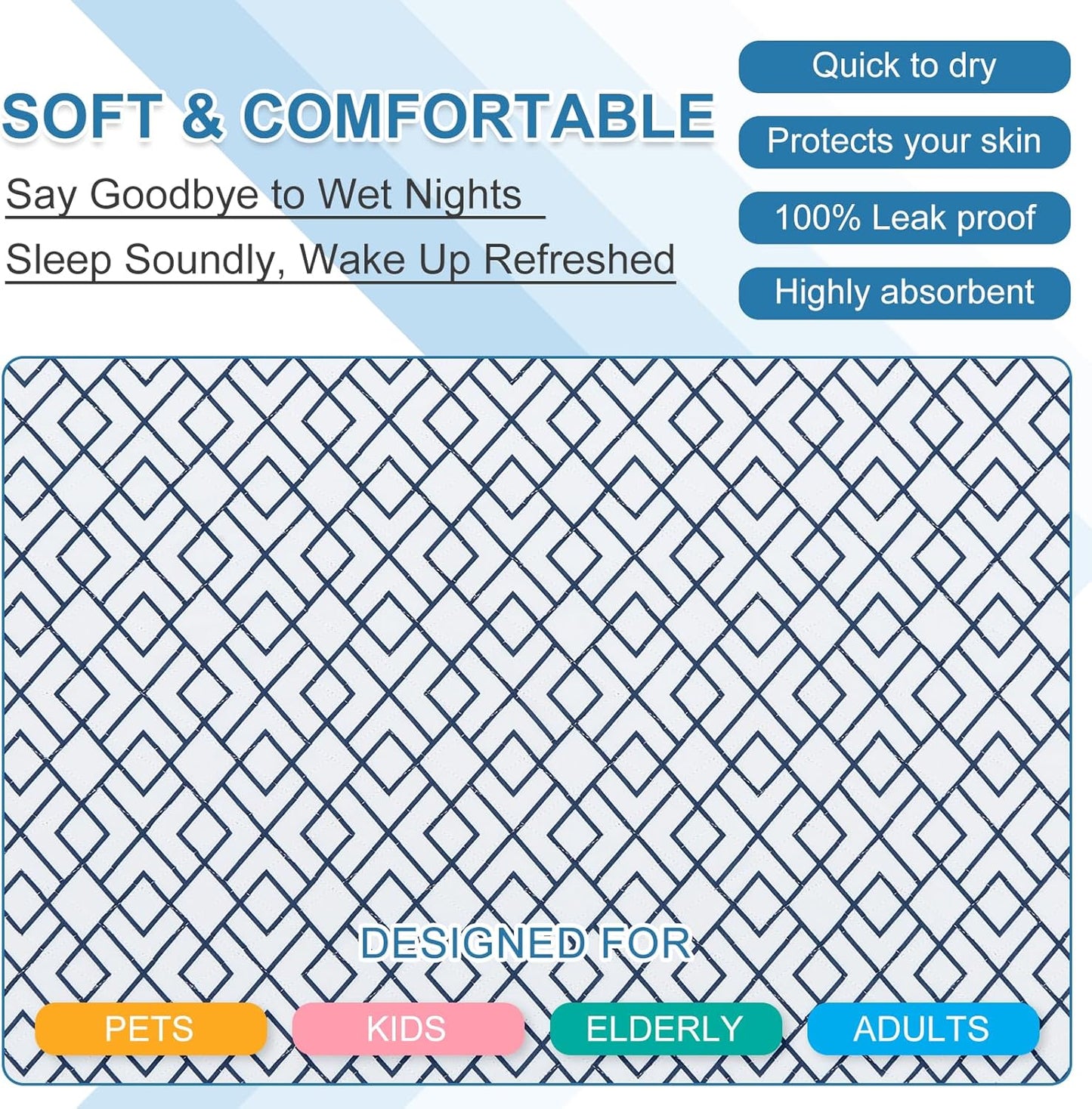 OUTCREATOR® Washable Bed Pads 34" x 56" (Pack of 2), Incontinence Mattress Protector, Anti-Slip Waterproof Underpads for Adults Kids Elderly Pets Absorbency & Reusable Bedwetting Pads (White Geometry)