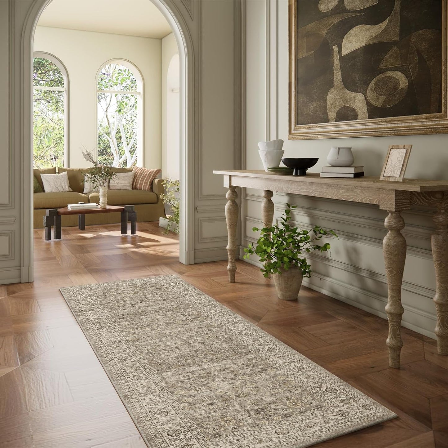 Machine Washable Kitchen Runner Rugs: 2'x 6' Hallway Rug Stain Resistant Non Slip Low Pile Soft Carpet Runners for Hallways Indoor Entryway Kitchen Laundry Room Bedroom Bathroom Farmhouse