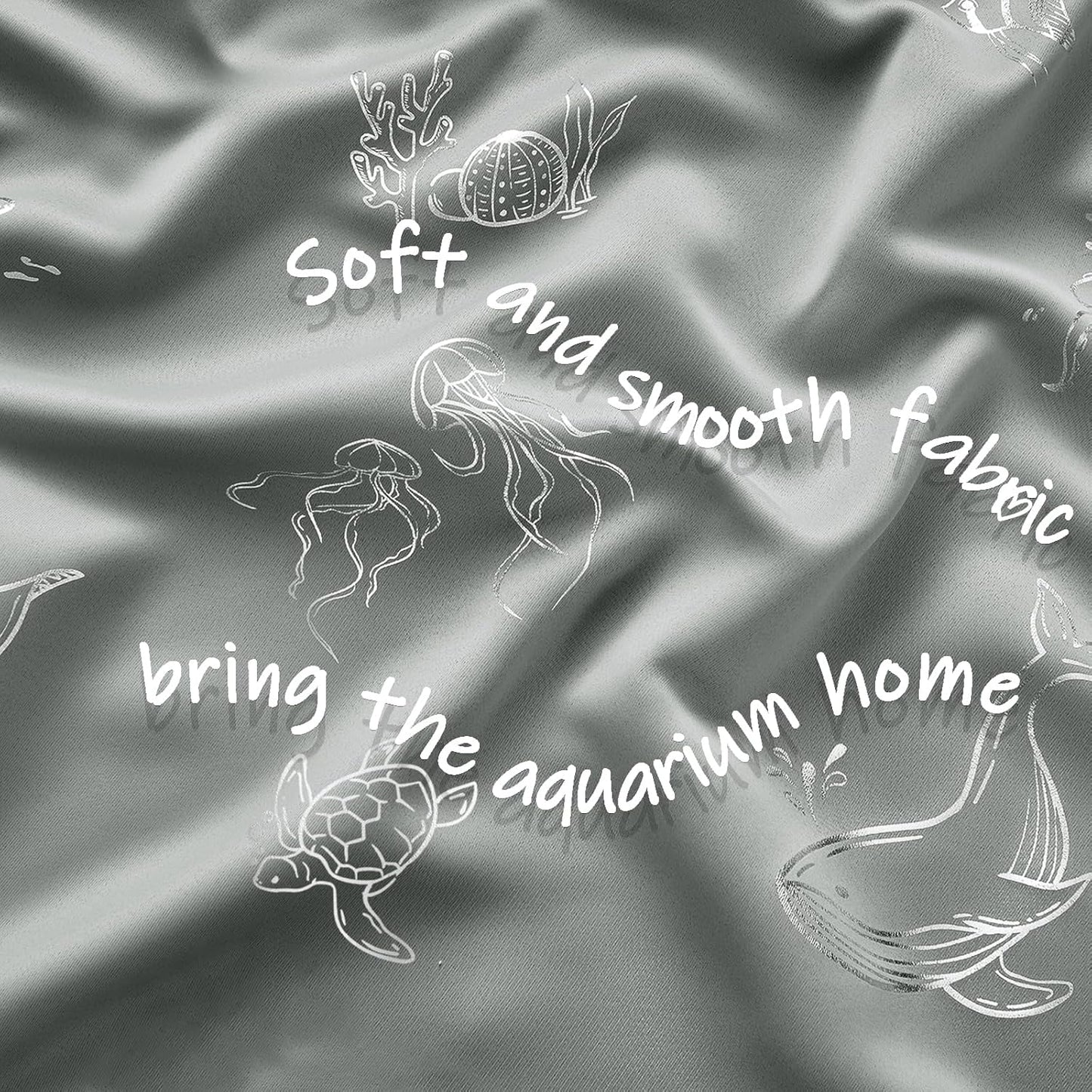 Vangao Kids Curtains for Boys Bedroom Kids Blackout Curtains 84 Inch Length Ocean Aquarium Nursery Drapes for Girls Bedroom Silver Sea Animals Print Thermal Insulated Drapes, Grey 2 Panels