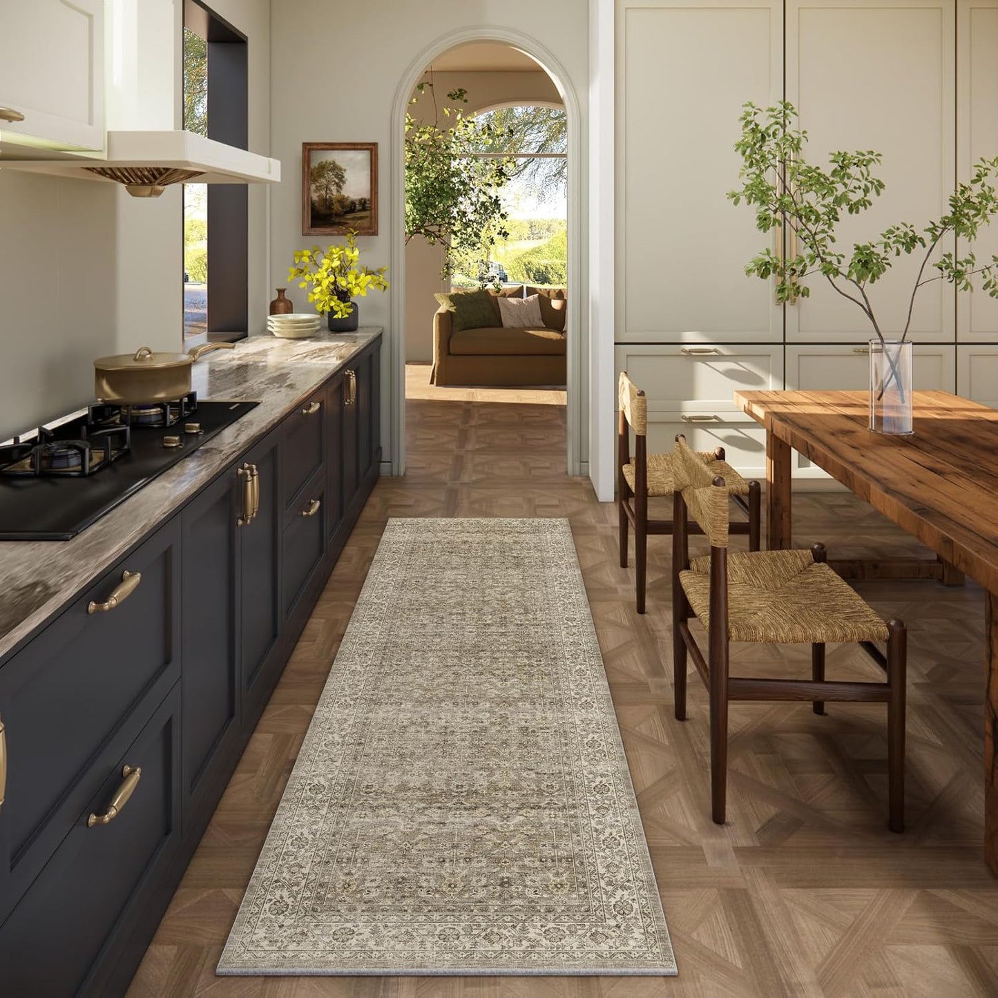 Machine Washable Kitchen Runner Rugs: 2'6"x8' Hallway Rug Stain Resistant Non Slip Low Pile Soft Carpet Runners for Hallways Indoor Entryway Kitchen Laundry Room Bedroom Bathroom Farmhouse