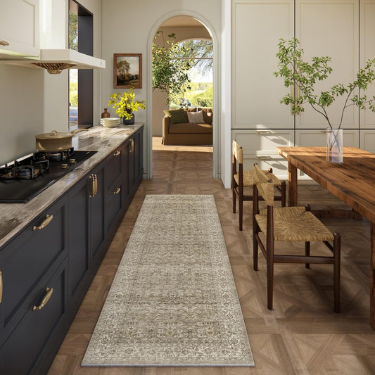 Machine Washable Kitchen Runner Rugs: 2'6"x8' Hallway Rug Stain Resistant Non Slip Low Pile Soft Carpet Runners for Hallways Indoor Entryway Kitchen Laundry Room Bedroom Bathroom Farmhouse