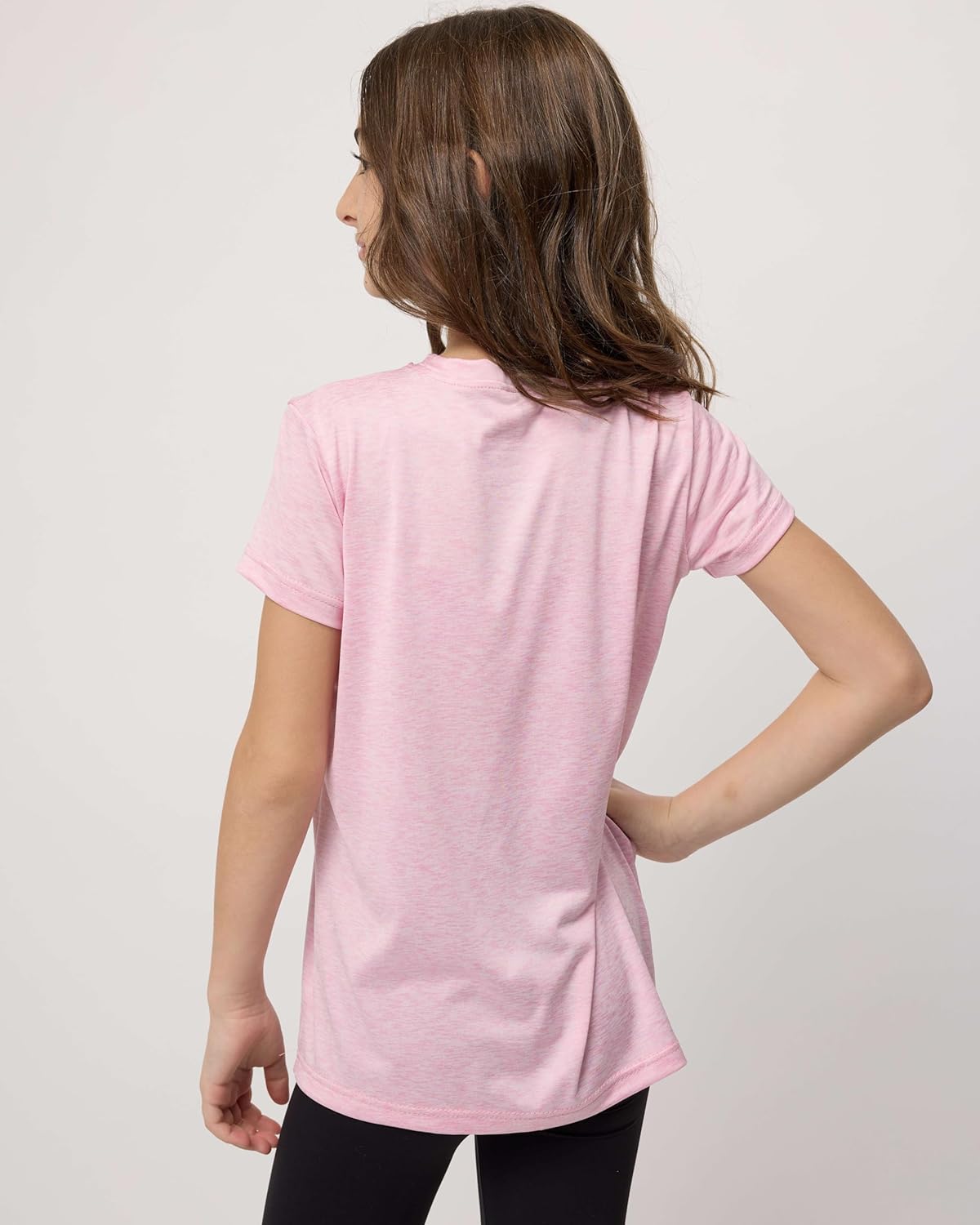 Real Essentials 5 Pack: Girls Short Sleeve Dry-Fit Crew Neck Active Athletic Performance T-Shirt