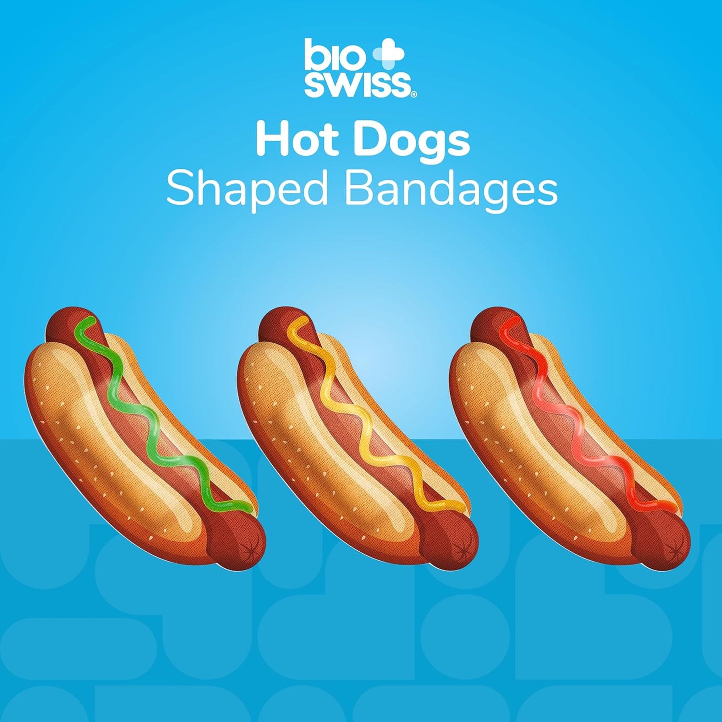 BioSwiss Bandages, Hot Dog Shaped Self Adhesive Bandage, Latex Free Sterile Wound Care, Fun First Aid Kit Supplies for Kids, 50 Count