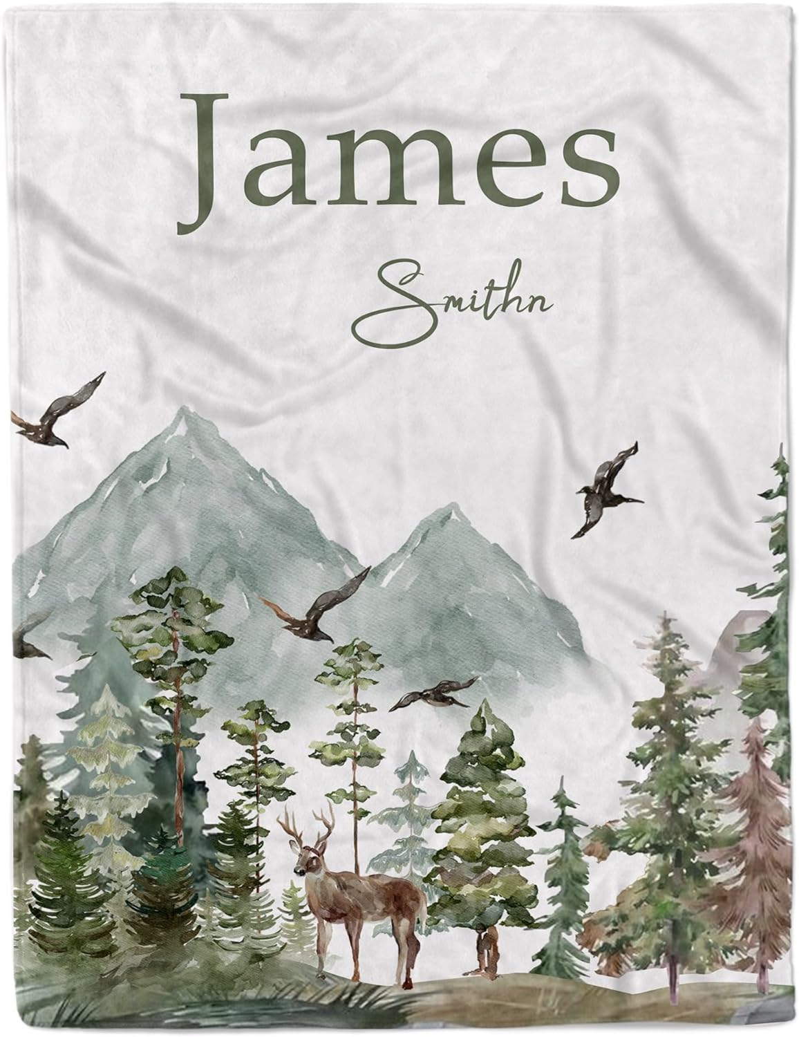 Personalized Woodland Baby Blanket with Name Custom Name Blanket for Boy Newborn Expect Mom Customized Gifts for Baby Shower Birthday Christmas