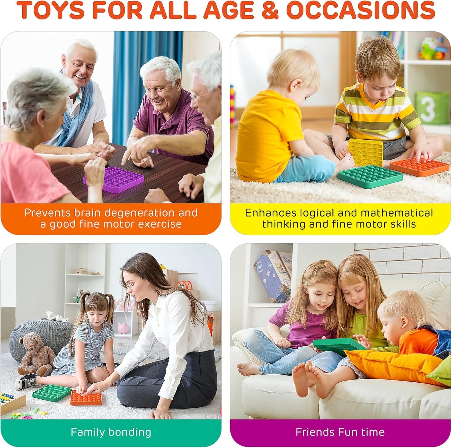 12 Pack Fidget Toys,Push Pop Fidget Sensory Toys Set,Stress Relief Gifts for Kids & Adults,Pop Bulk & Party Favors Toddler Toys for Easter Gifts,Party Supplies,Classroom Prizes