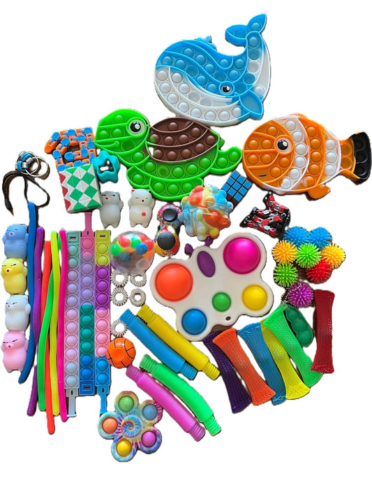 AristoKidz 55 Piece Fidget Toys Variety Pack; Variety of Sensory Toys, Fidget Spinners, Pop It Toys, & Pinata Stuffers for Autistic Kids, ADHD Children & Adults - Treasure Box for Classroom Rewards.