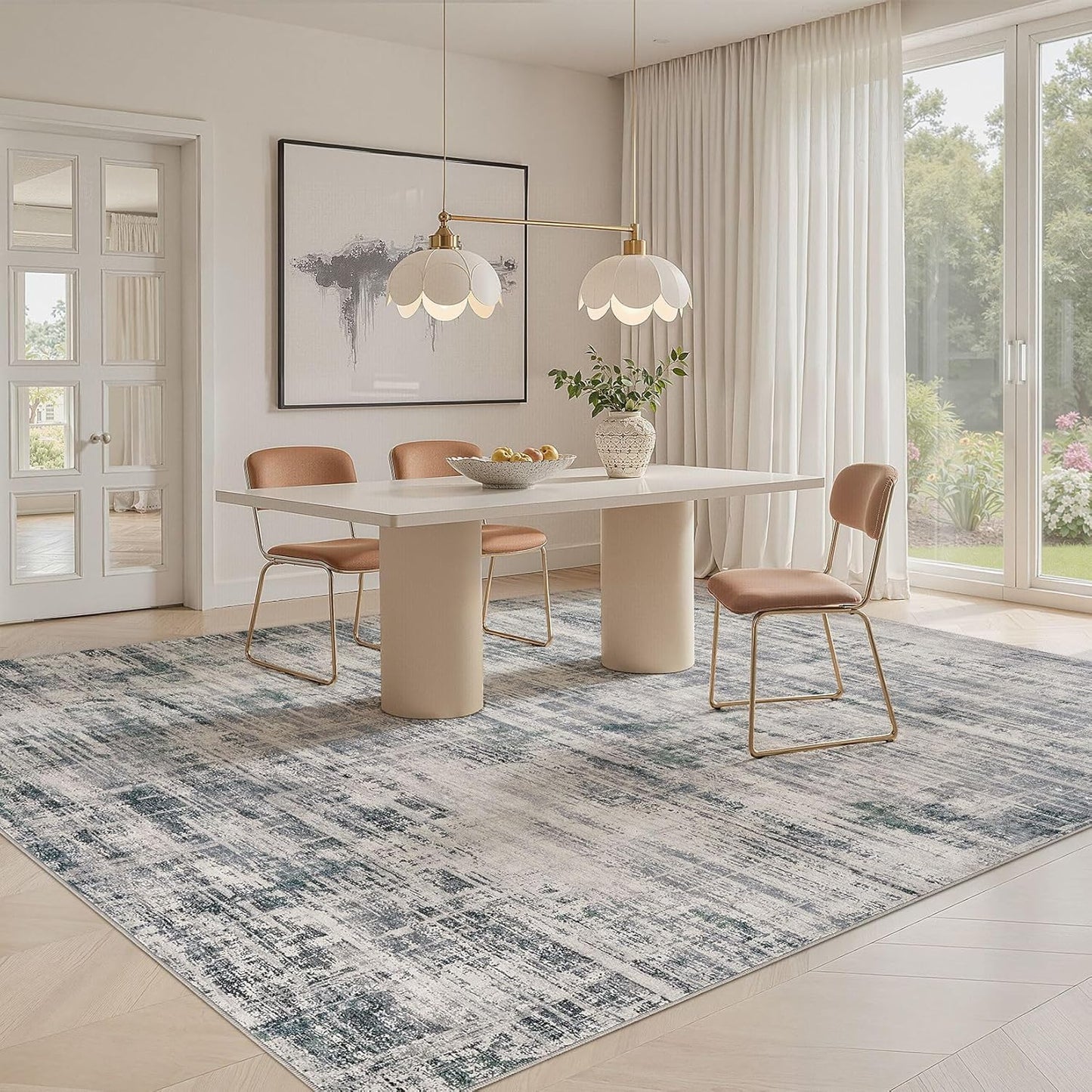 Area Rug for Living Room: 9x12 Washable Neutral Abstract Modern Soft Rugs Non Slip Indoor Floor Stain Resistant Large Carpet for Bedroom Dining Room Office Nursery - Gray