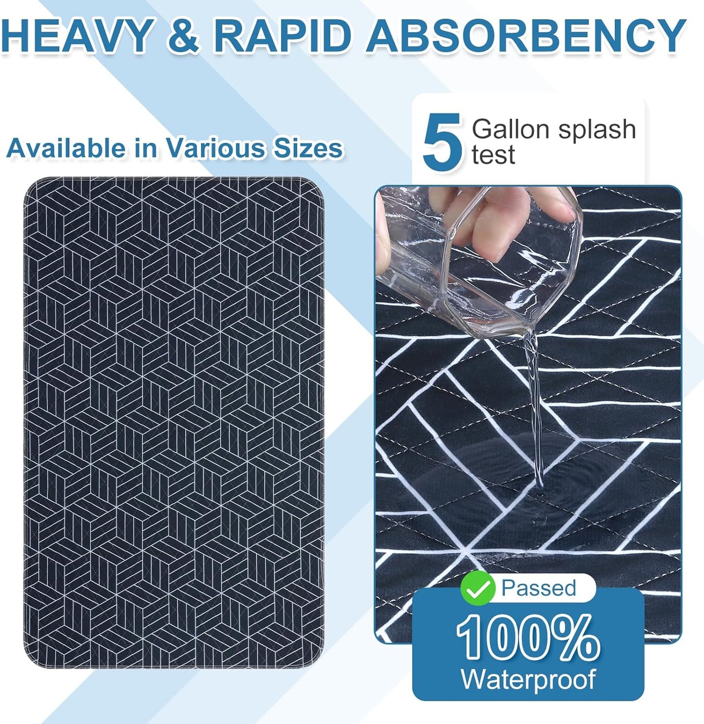 OUTCREATOR® Washable Bed Pads 34" x 56" (Pack of 2), Incontinence Mattress Protector, Anti-Slip Waterproof Underpads for Adults Kids Elderly Pets, Absorbency & Reusable Bedwetting Pads (Navy Blue)