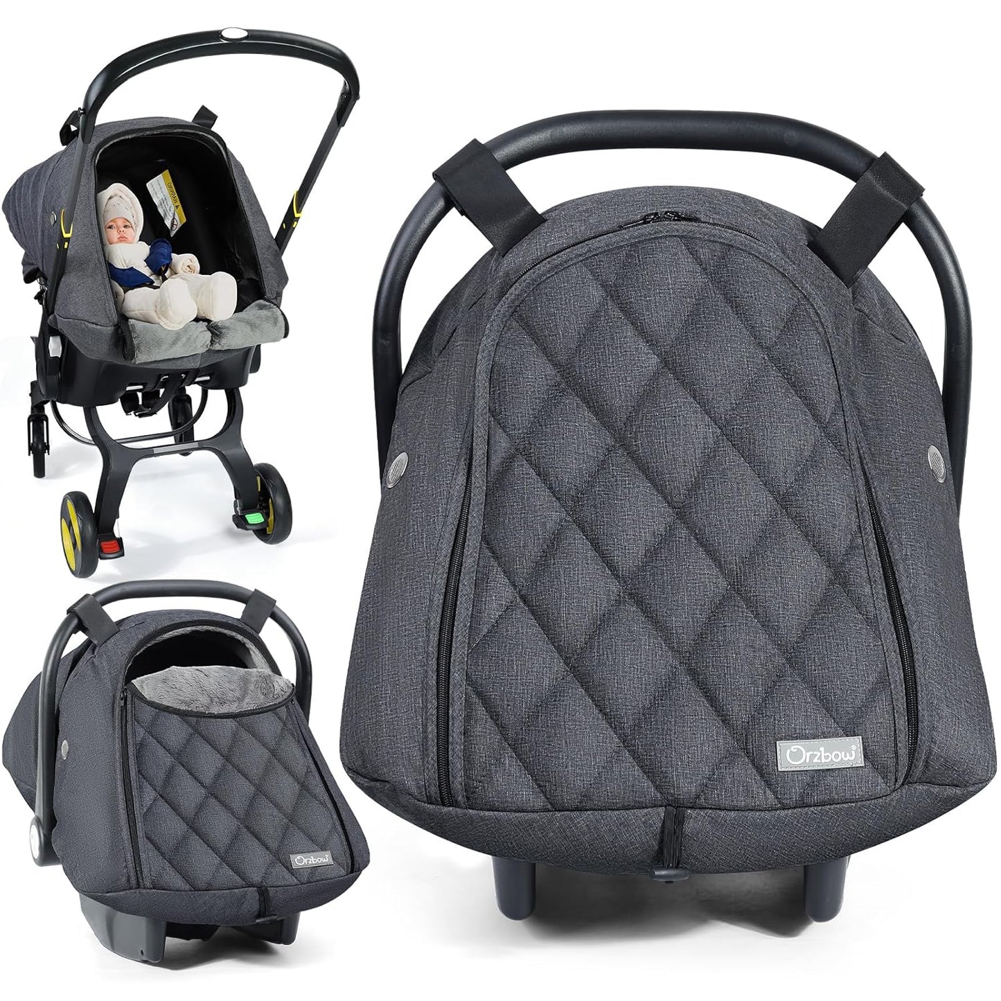 Orzbow Baby Car Seat Cover, Winter Carseat Cover with Zipper Access, Weather & Wind Proof, Side Breathable, Compatible with Doona Car Seats and Strollers, Newborn Essentials Carrier Canopy, Dark Grey