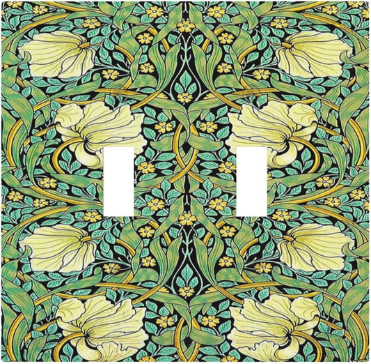 Decorative Switch Plates William Morris Vintage Floral Yellow Flowers Green Leaf 2 Gang Double Toggle Outlet Light Switch Cover Wall Plate Electrical Faceplate for Bedroom living Room Decor