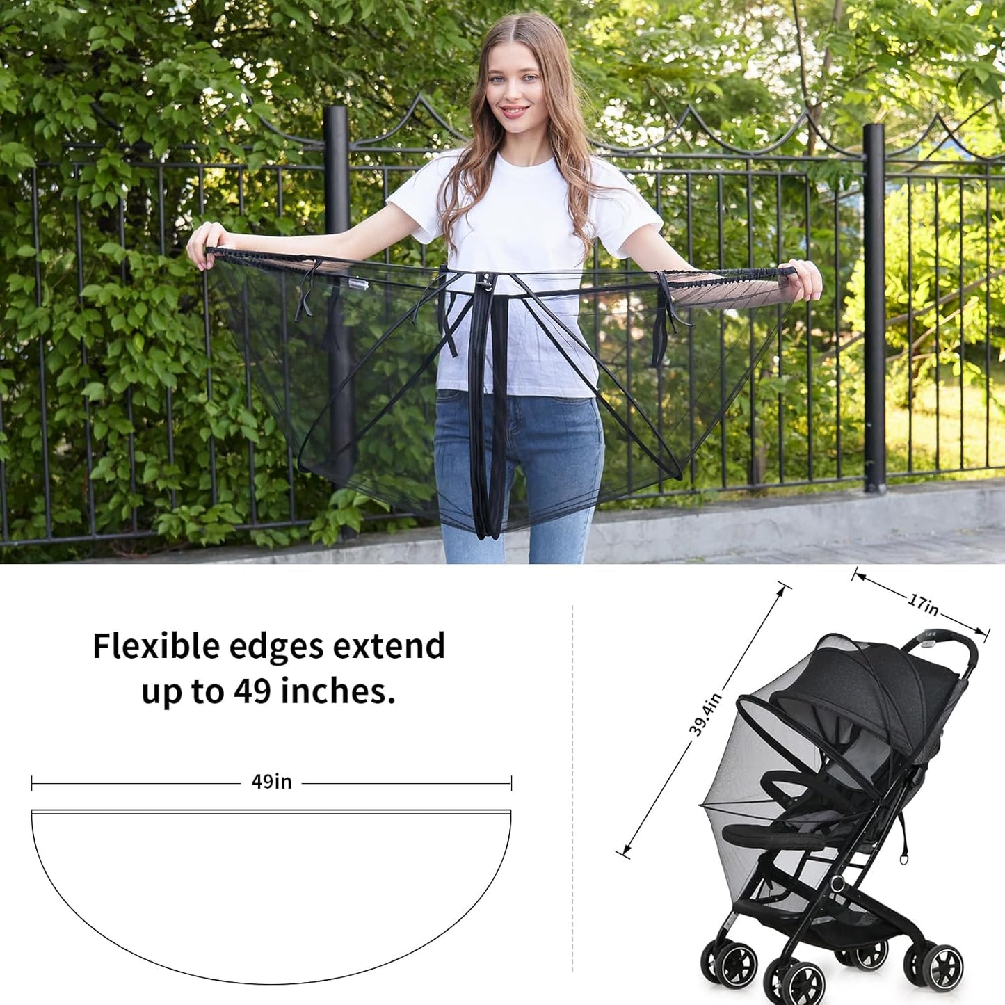 Mosquito Net for Stroller,Encrypted Stroller Mosquito Net Full Cover with Double Zipper,Breathable & Foldable Netting for Baby Cover(Black)
