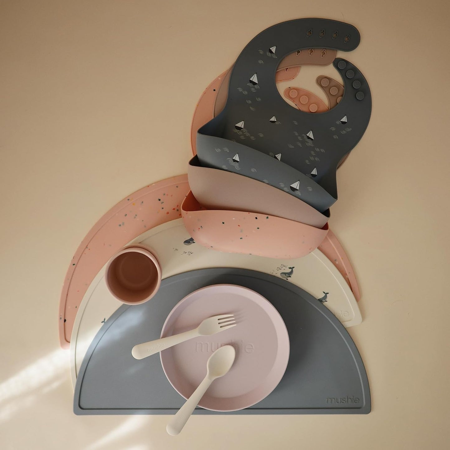 mushie Silicone Baby Bib | Adjustable Fit Waterproof Bibs (Boats)