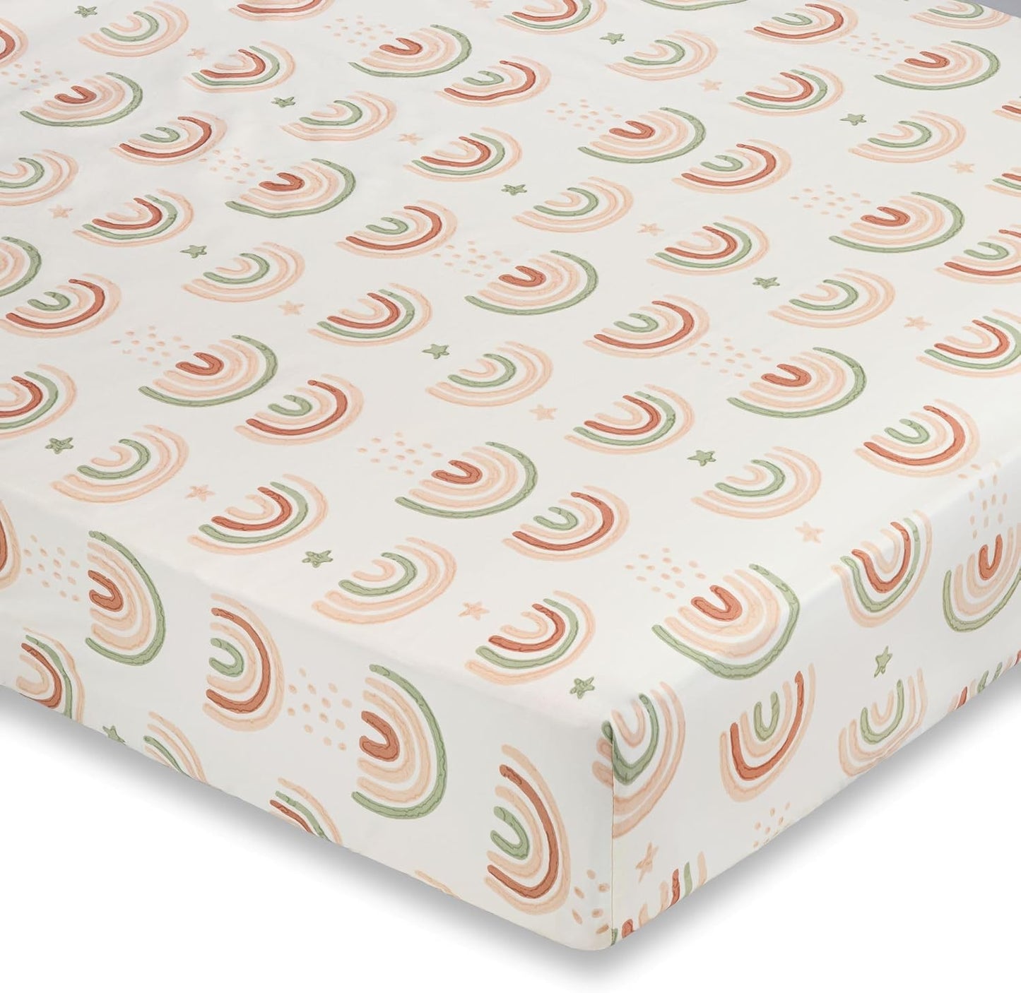 Crane Baby 100% Cotton Breathable Fitted Baby and Toddler Sheet for Standard Mattress (28 X 52), Machine Washable Crib Boho Rainbow Boho Rainbow