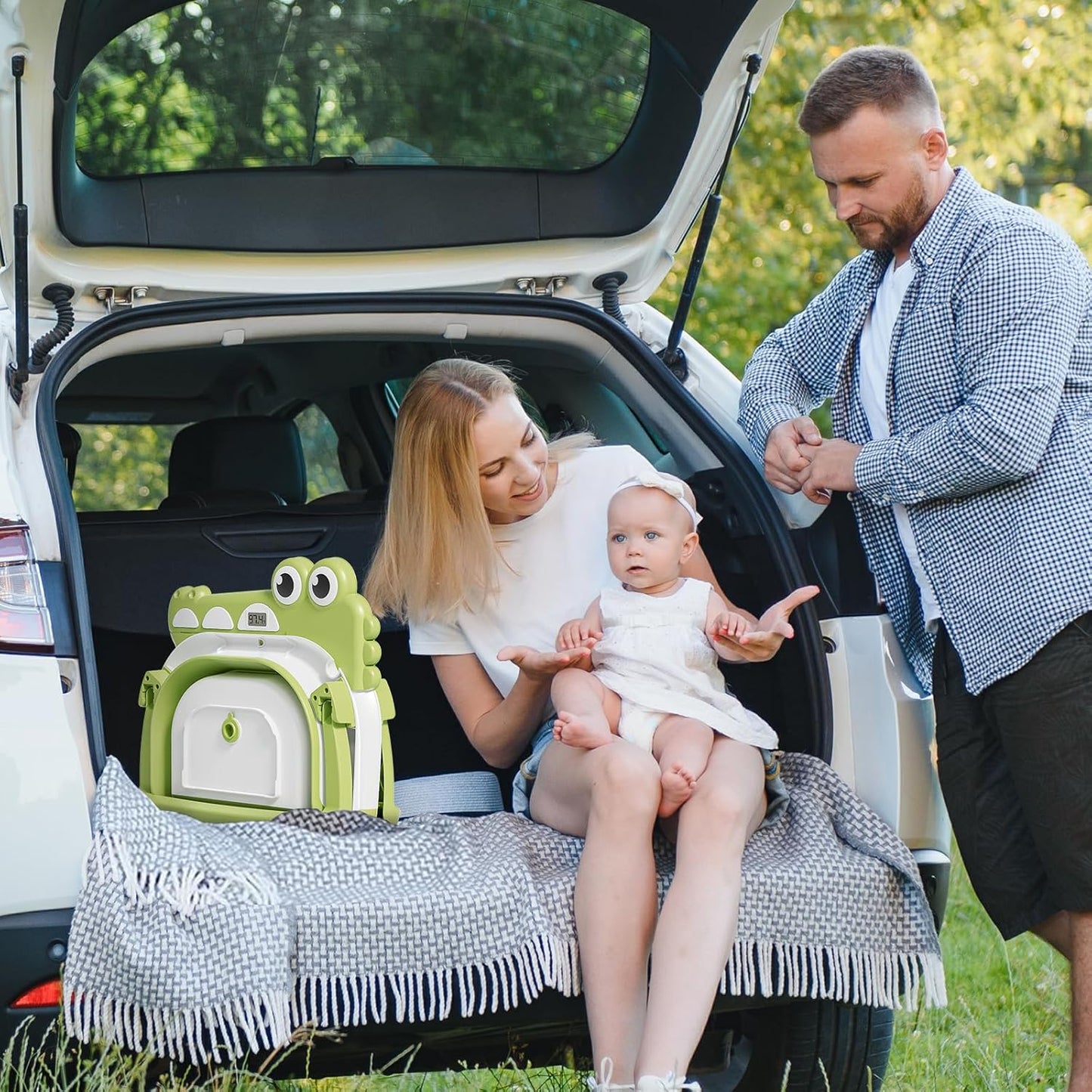 Collapsible Baby Bathtub for Newborn, Foldable Baby Bath Tub with Thermometer & Soft Floating Cushion & Drain Hole, Portable Travel Infant Bath Tubs for Newborns to Toddler 0-36 Months Girl, Green