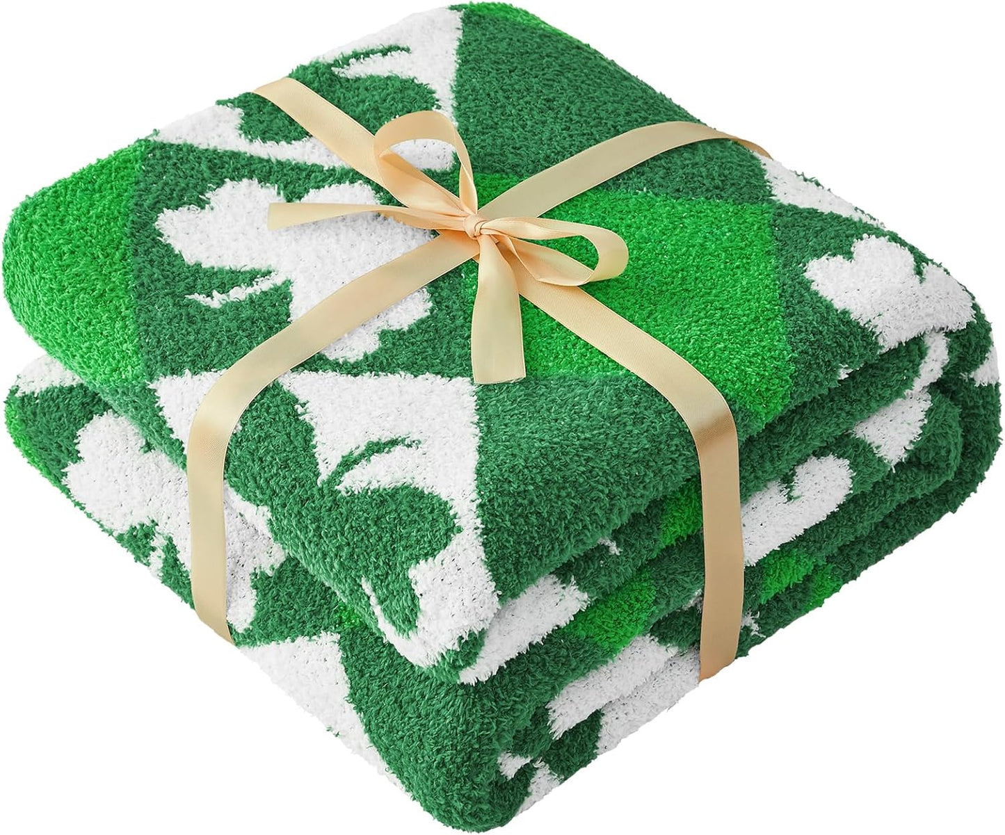CYMULA St. Patrick's Day Knit Throw Blanket - Super Soft Lightweight Plush Shamrock Clover Blanket for Couch, Bed, Sofa, 50 x 60 Inches, Irish Green