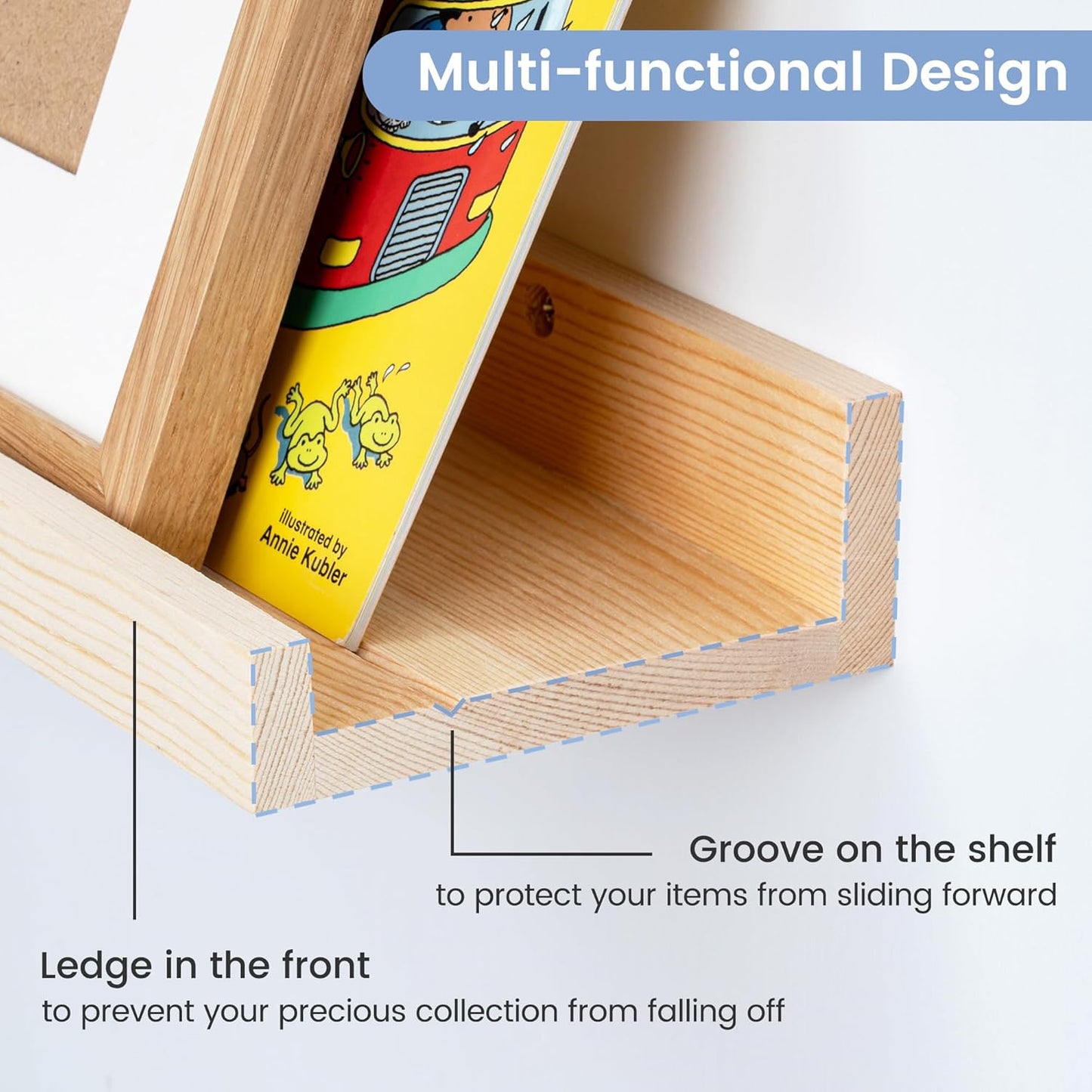 Picture Ledge Shelf for Wall, 36 inch Solid Pine Wood Nursery Book Shelves 2 Packs, Floating Ledge Shelves for Kids' Room Bedroom Bathroom Living Room Photo Frames Office Nursey Wall Decor, Natural