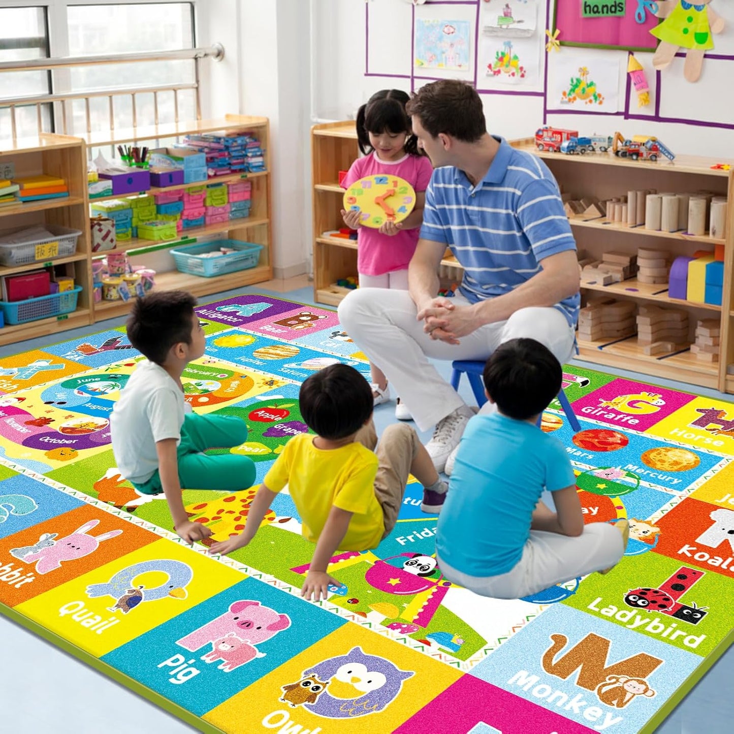 Kids Rug for Playroom, Kids Baby Playmat with Alphabet, Month, Weather, Week and Shapes ABC Educational Rug, Play Mat Carpet for Bedroom Classroom (110.2X78.7 INCH, Ferris Wheel)