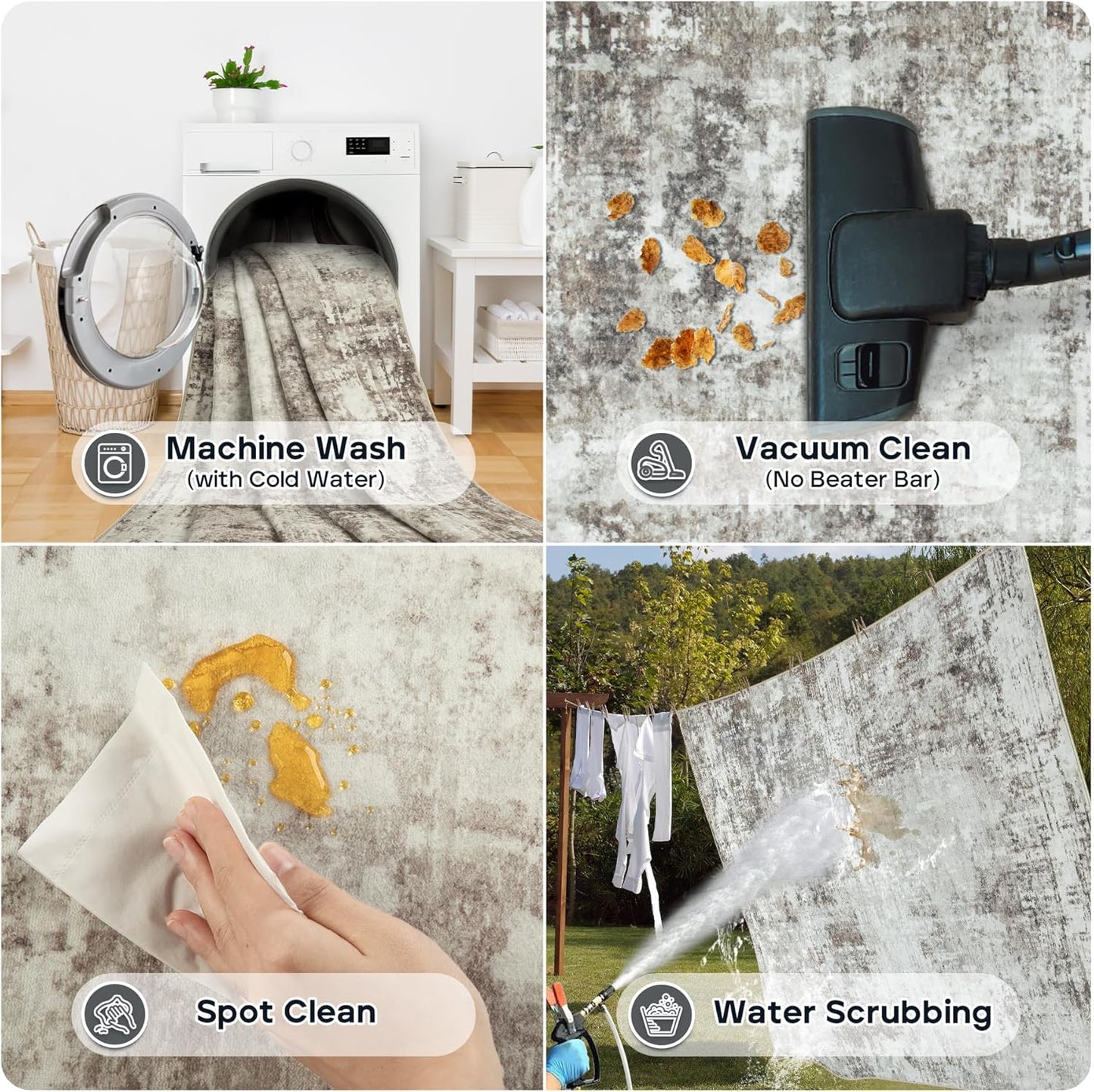 Runner Rug for Hallways Kitchen 2'6"x8' Washable, Non Slip Carpet 8ft Area Rugs Entryway Rubber Backed 8 Feet Neutral Abstract Modern Low Pile Indoor Brown Grey