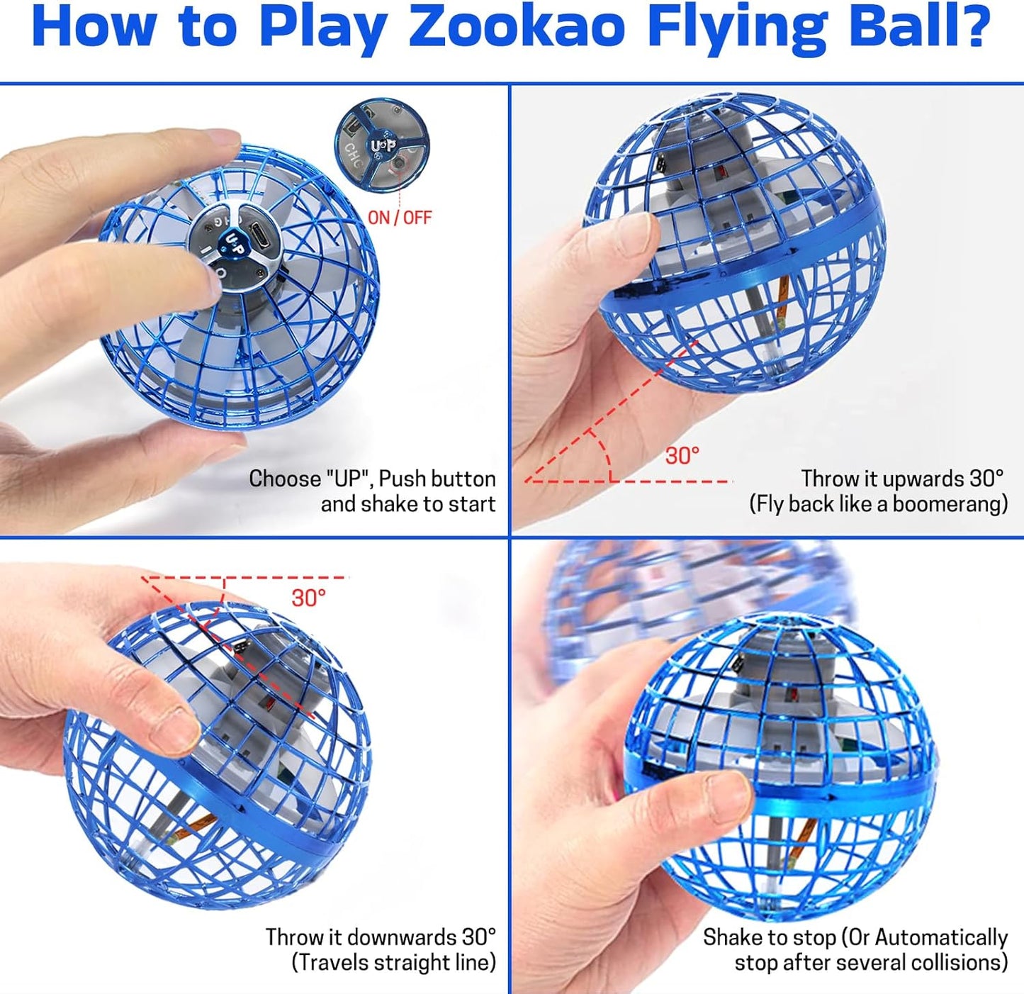 Flying Orb Ball 2024 Upgraded - Hover Orb Magic Light Up Orb Mini Drone Cosmic Globe Flying Spinner for 6 7 8 9+ Year Old Boys Girls Adults Flying Ball Orbit Ball for Birthday Gift Christmas (Blue)