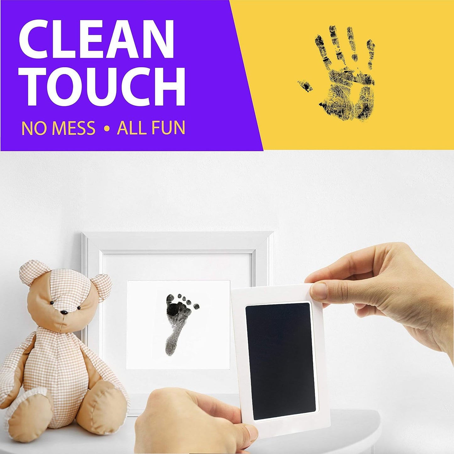 Large Clean Touch Ink Pad for Baby Handprints and Footprints – Inkless Infant Hand & Foot Stamp – Safe for Babies, Doesn’t Touch Skin – Perfect Family Memory or Gift, Black Print Kit by Tiny Gifts
