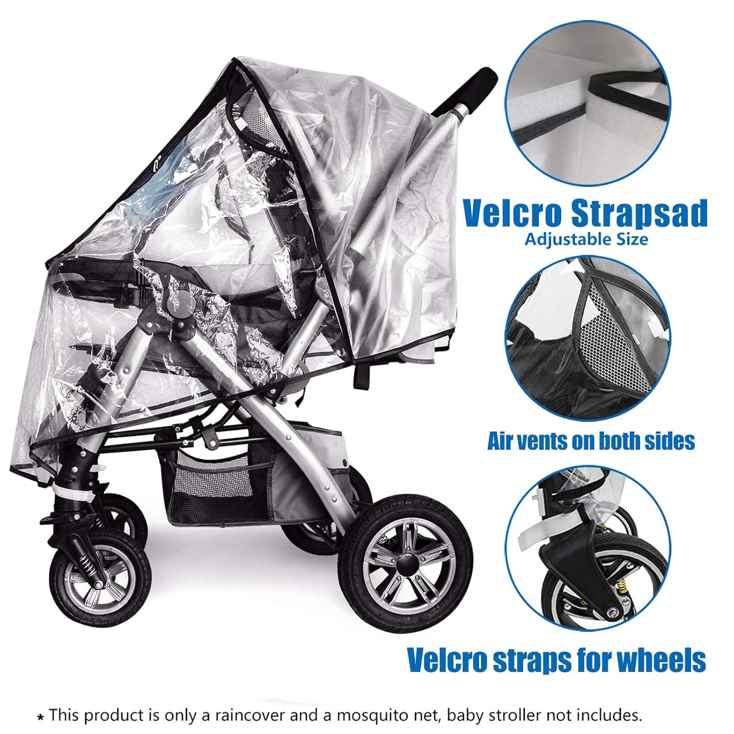 Stroller Rain Cover and Baby Stroller Mosquito Net(2-Piece Set),Universal Stroller Accessory,Waterproof, Windproof Protection,Protect from Dust Snow,Baby Travel Weather Shield