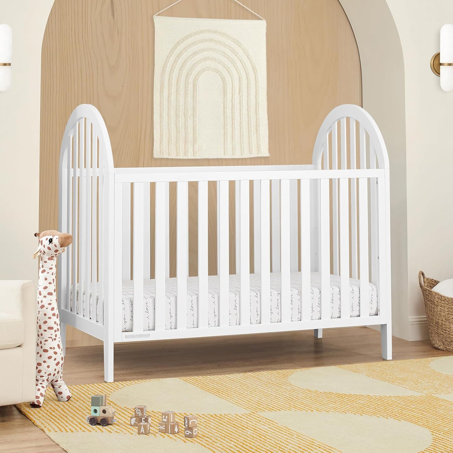 Delta Children Milano 4-in-1 Convertible Crib - Greenguard Gold Certified, Bianca White