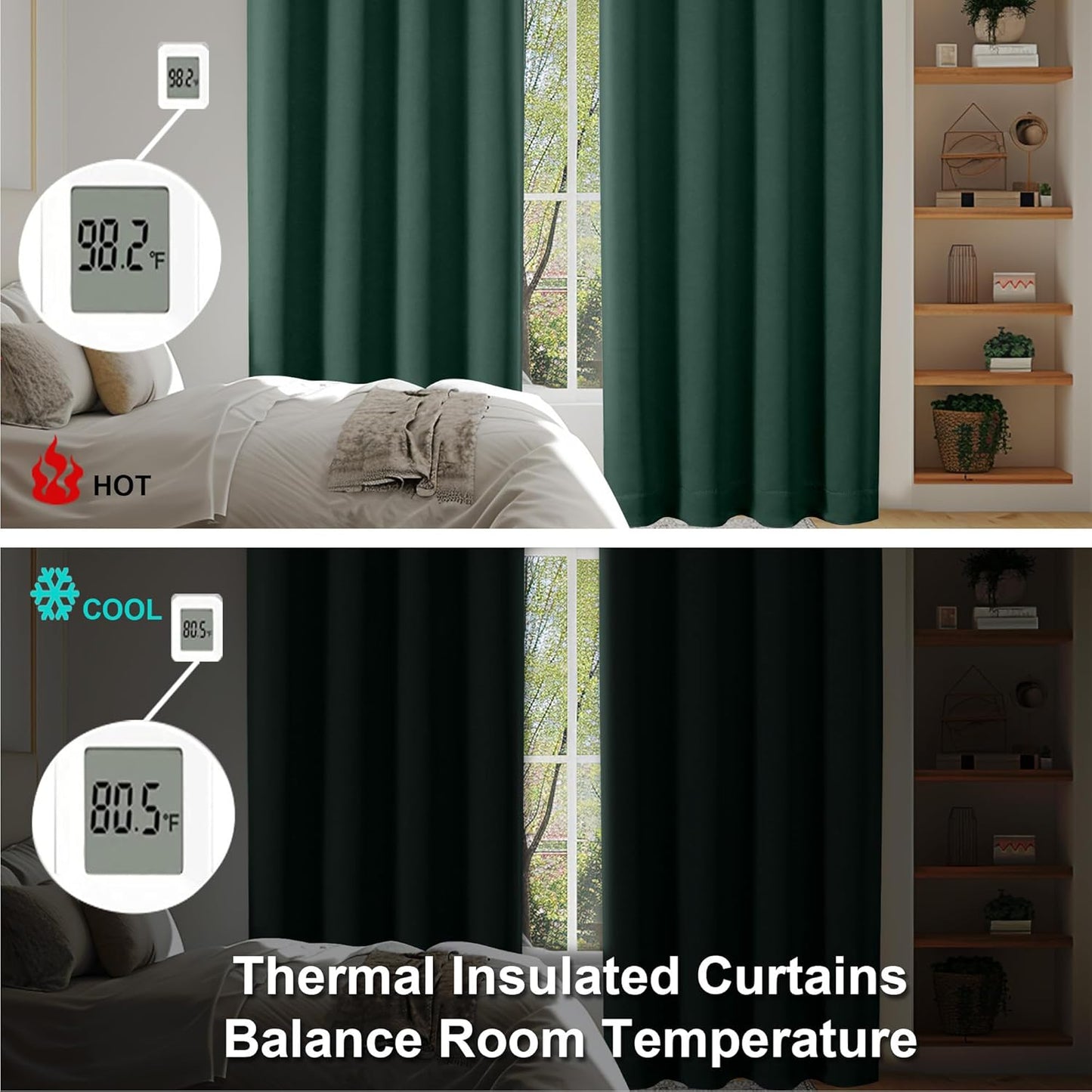 Simplebrand Ava Ever Green Blackout Curtains for Bedroom 84 Inch Length 2 Panels Set, Solid Thermal Insulated Privacy Living Room Window Treatment Curtains Blackout Drapes, W40 x L84 Inch, Ever Green