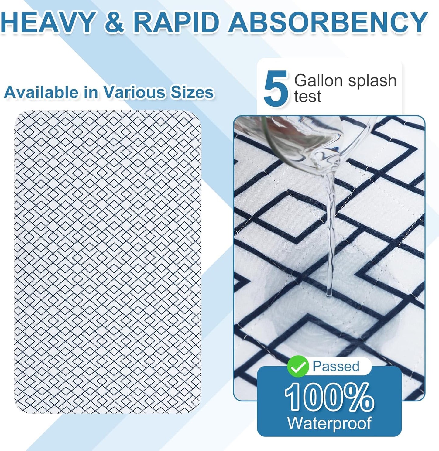 OUTCREATOR® Washable Bed Pads 34" x 56" (Pack of 2), Incontinence Mattress Protector, Anti-Slip Waterproof Underpads for Adults Kids Elderly Pets Absorbency & Reusable Bedwetting Pads (White Geometry)