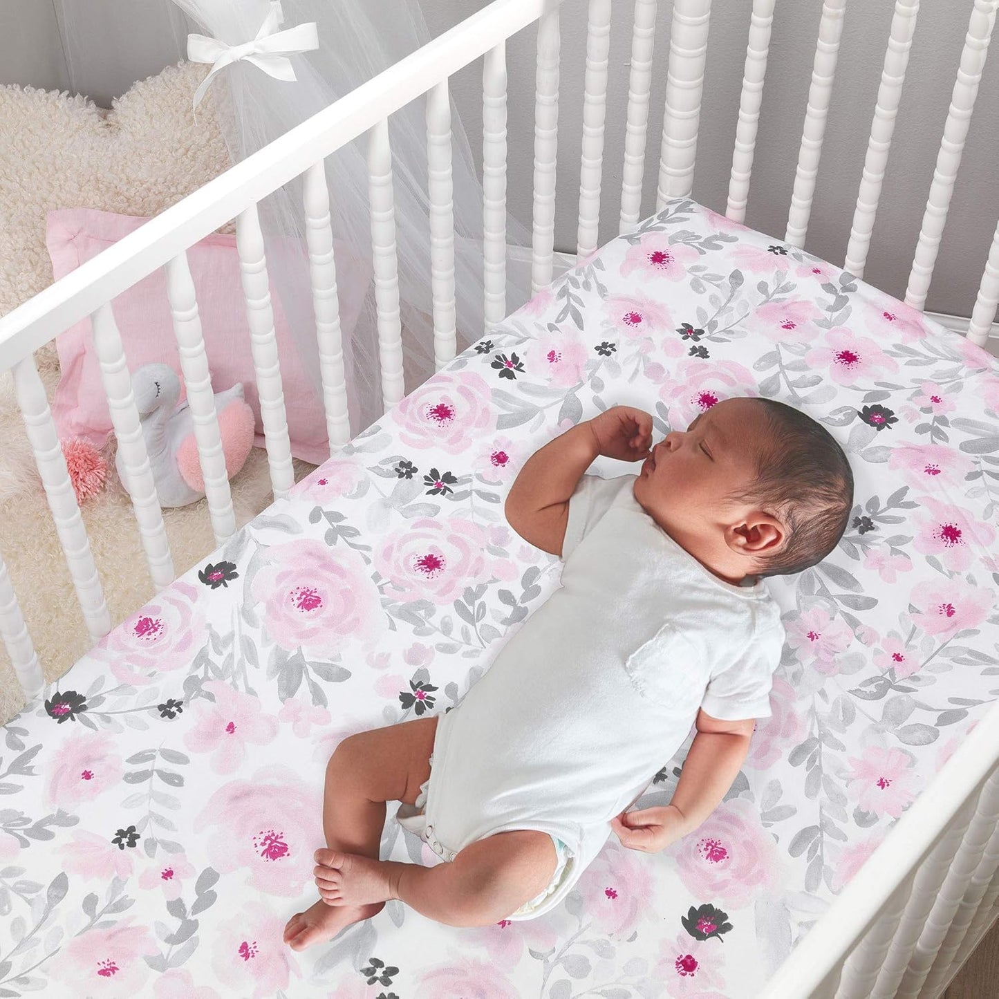 Bedtime Originals Blossom Pink Watercolor Floral 3-Piece Baby Crib Bedding Set
